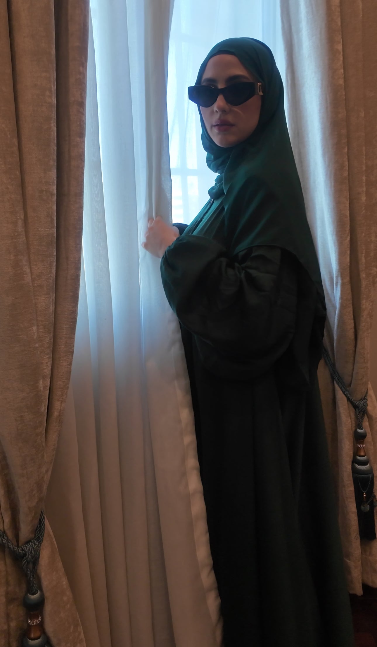 Emerald Green flow Abayah with attached hijab