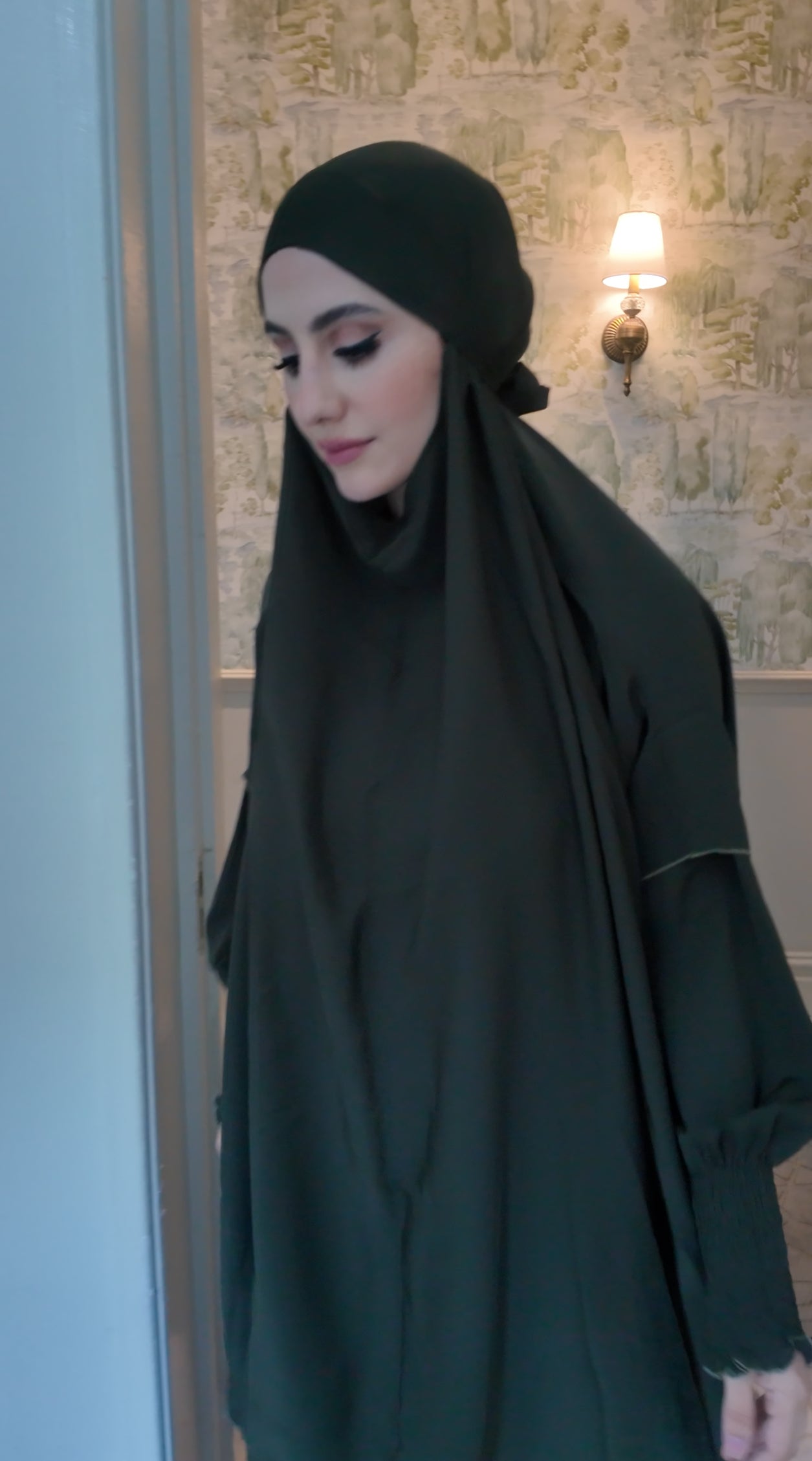 Army Green Nada fabric Jilbab with long sleeve inner