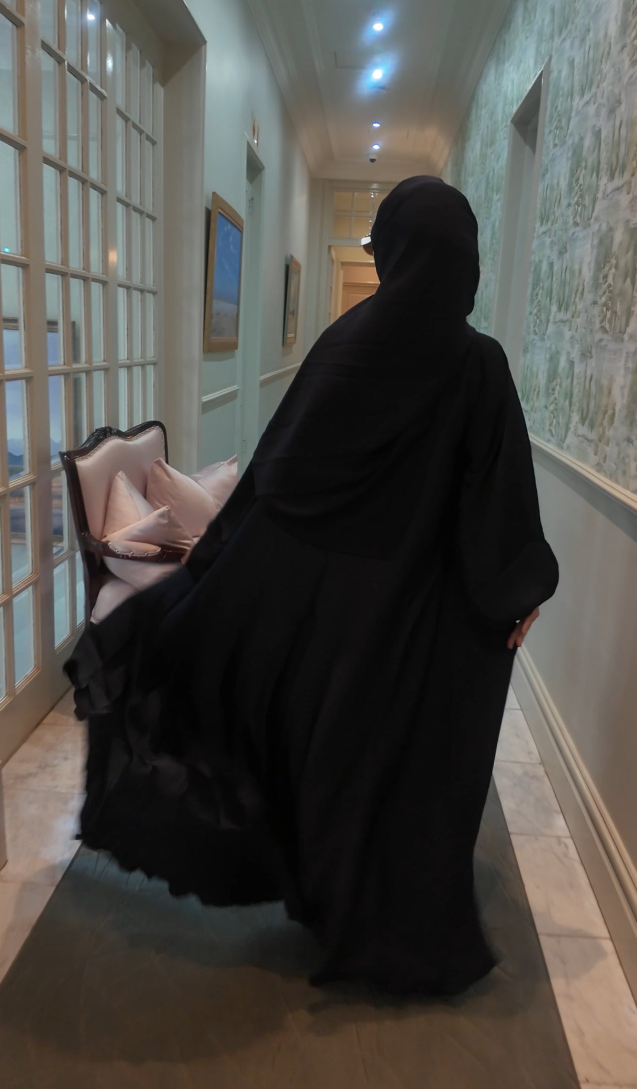 Black flow abayah with attached hijab