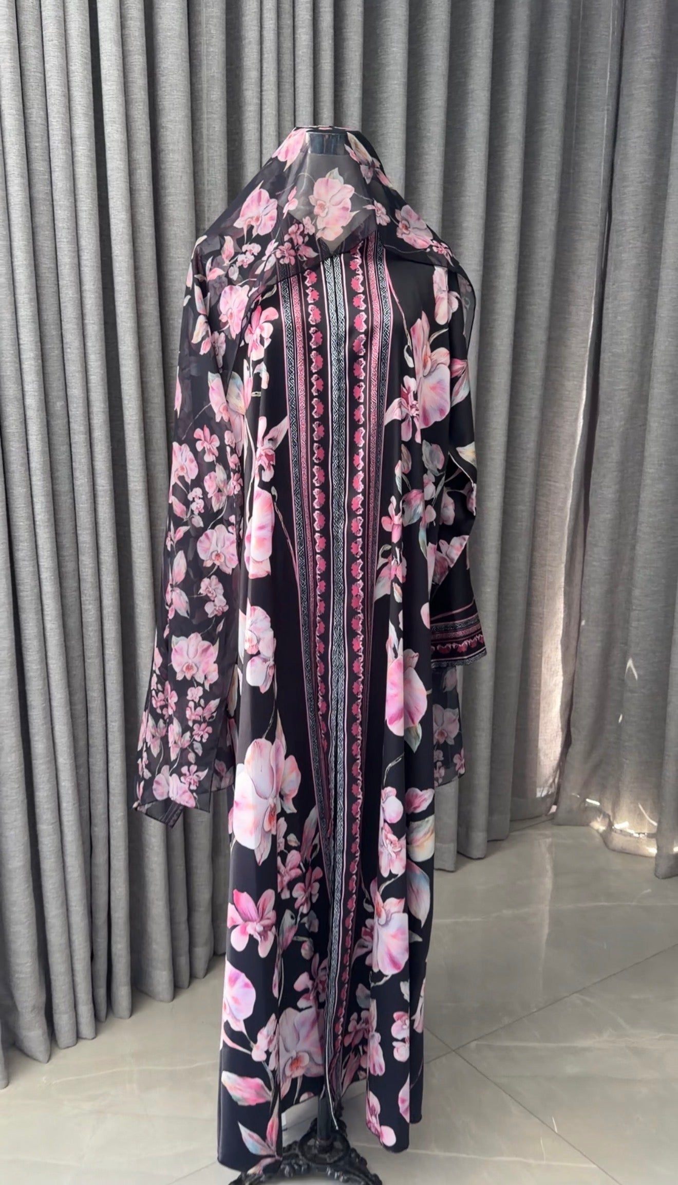 Black and Purple Floral Abayah