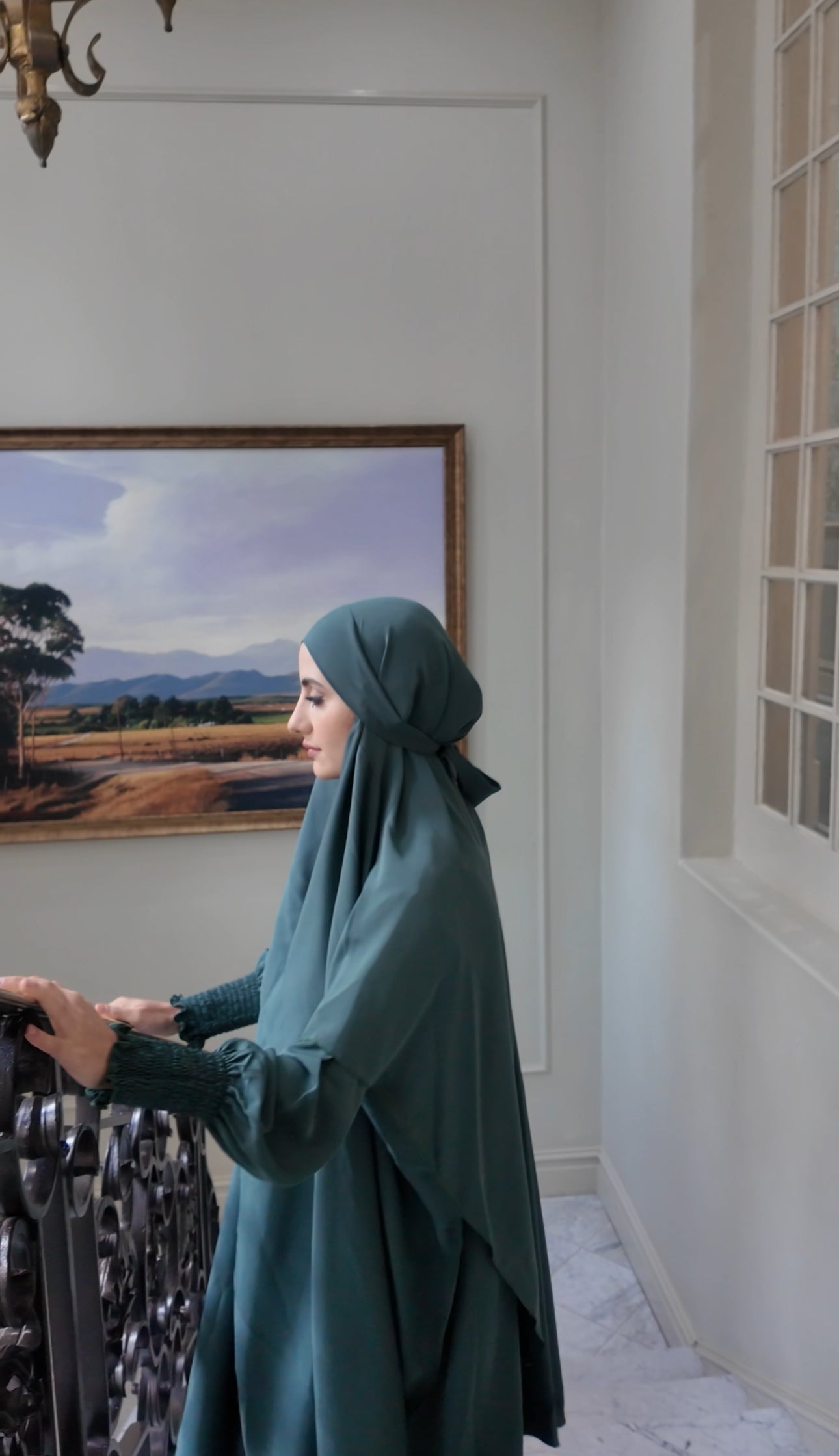 Green Nada fabric Jilbab with long sleeve inner