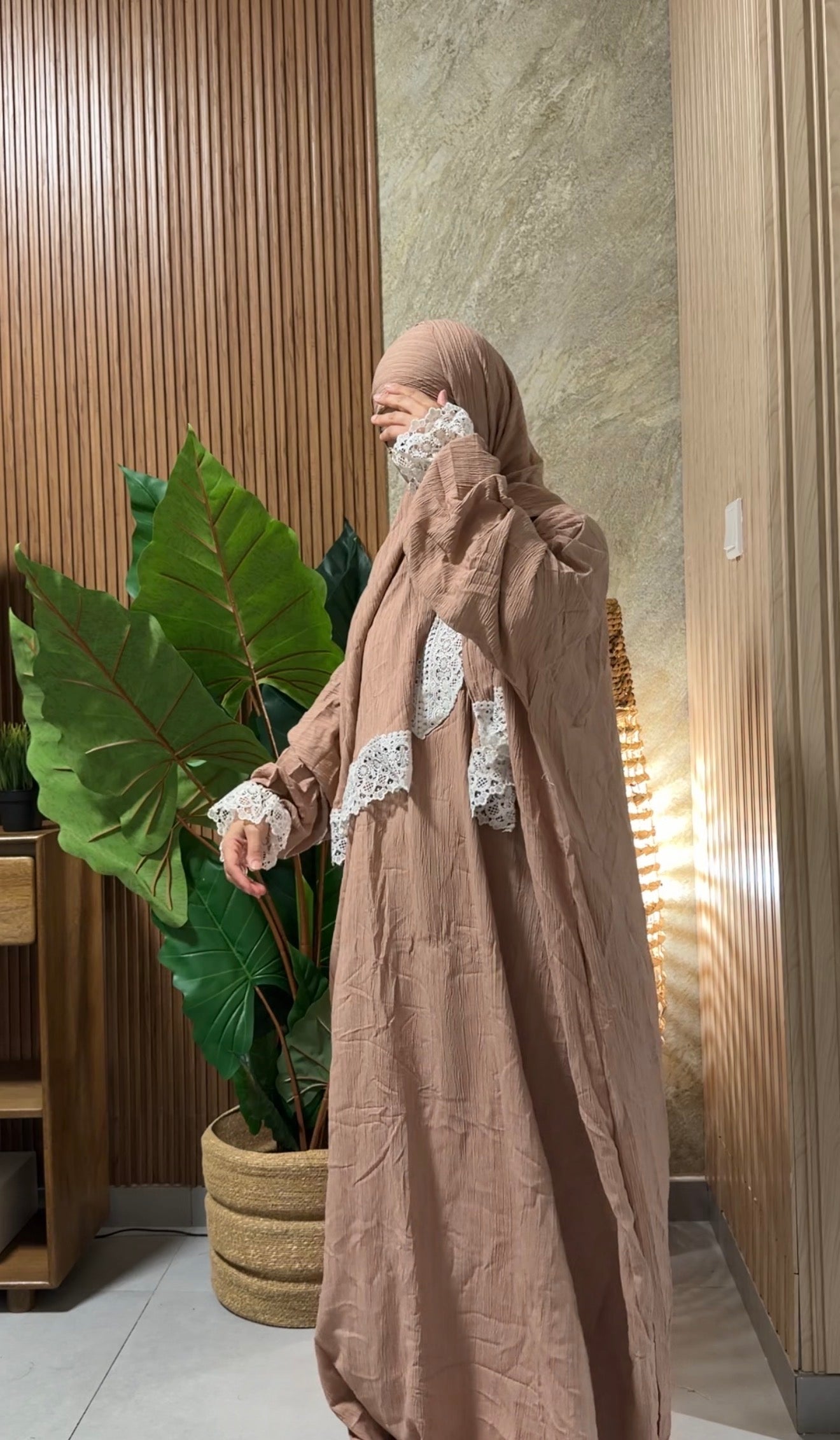 Cream burqa with white lace