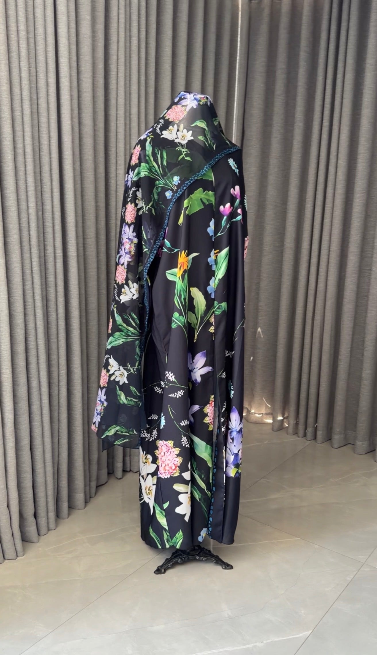 Black Floral Abayah