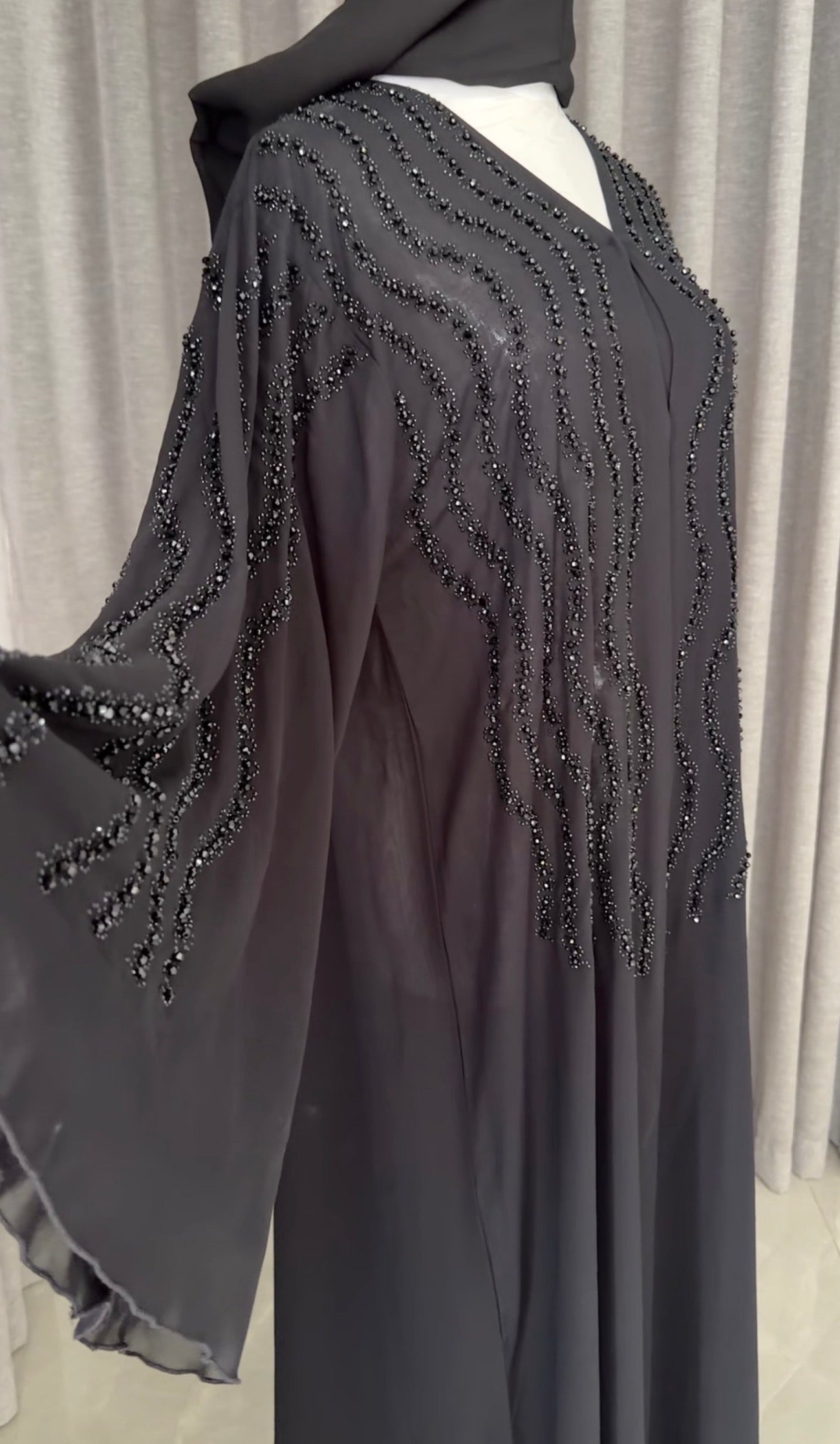 Black Abayah with black bead works on shoulders