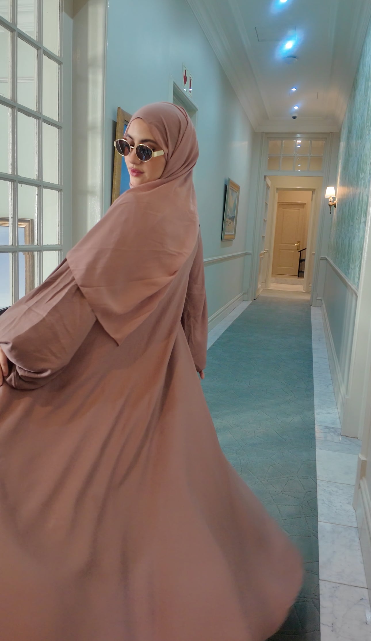 Latte flow Abayah with attached hijab