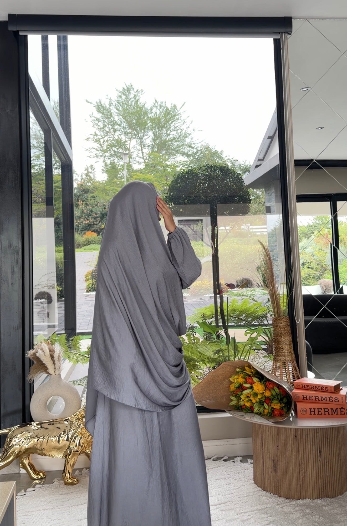 Grey long scarf abayah or dress