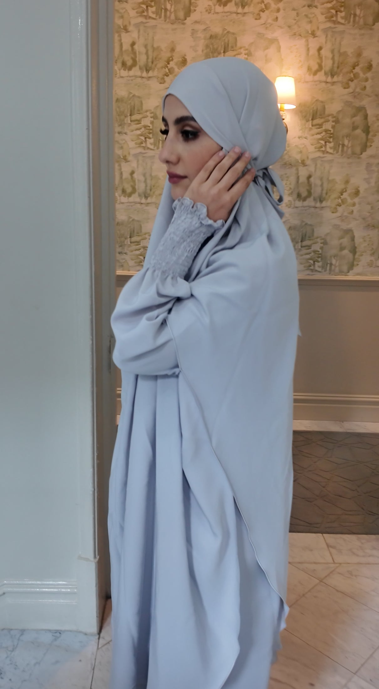 Grayish Blue Nada fabric Jilbab with long sleeve inner