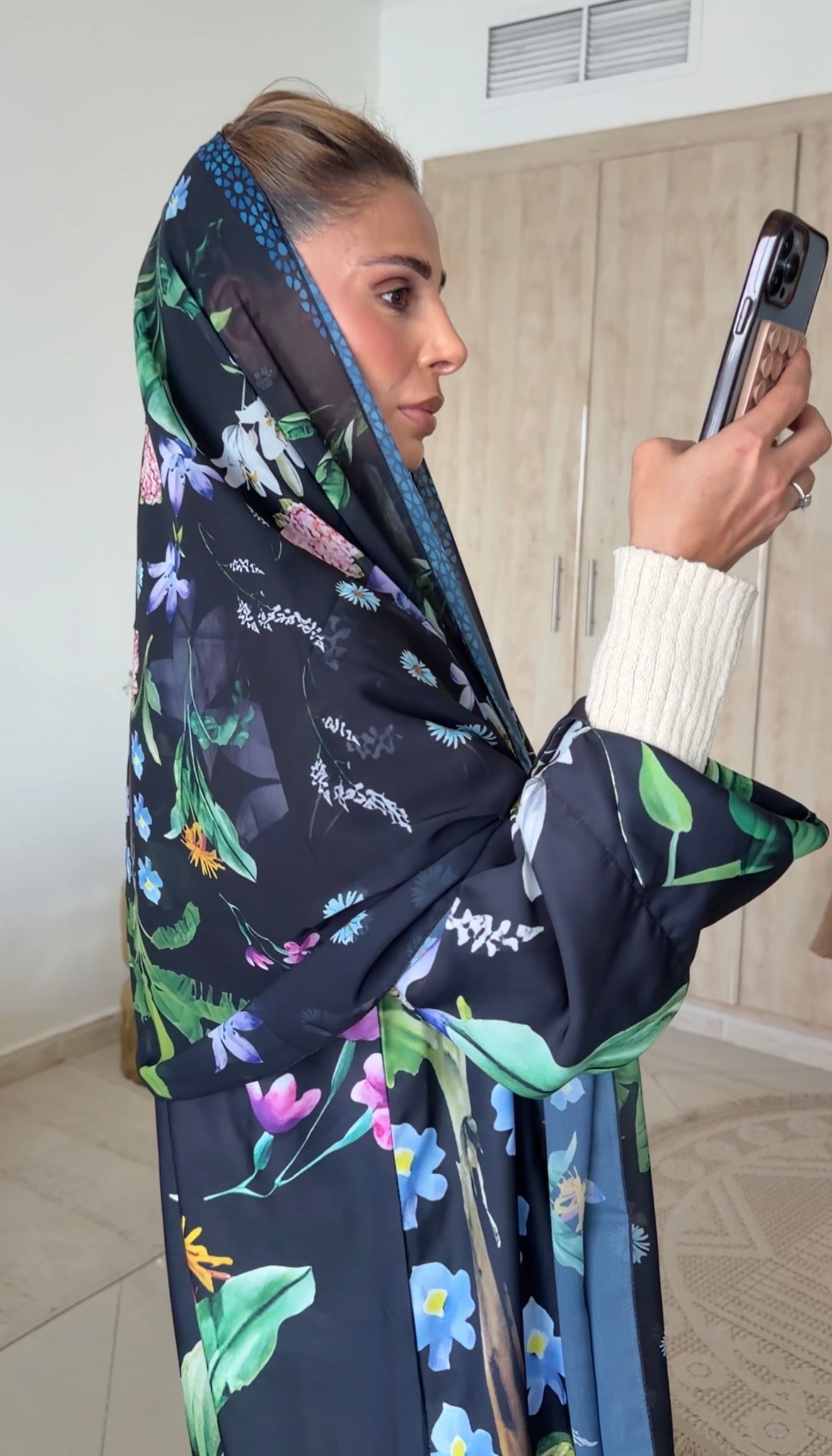 Black Floral Abayah
