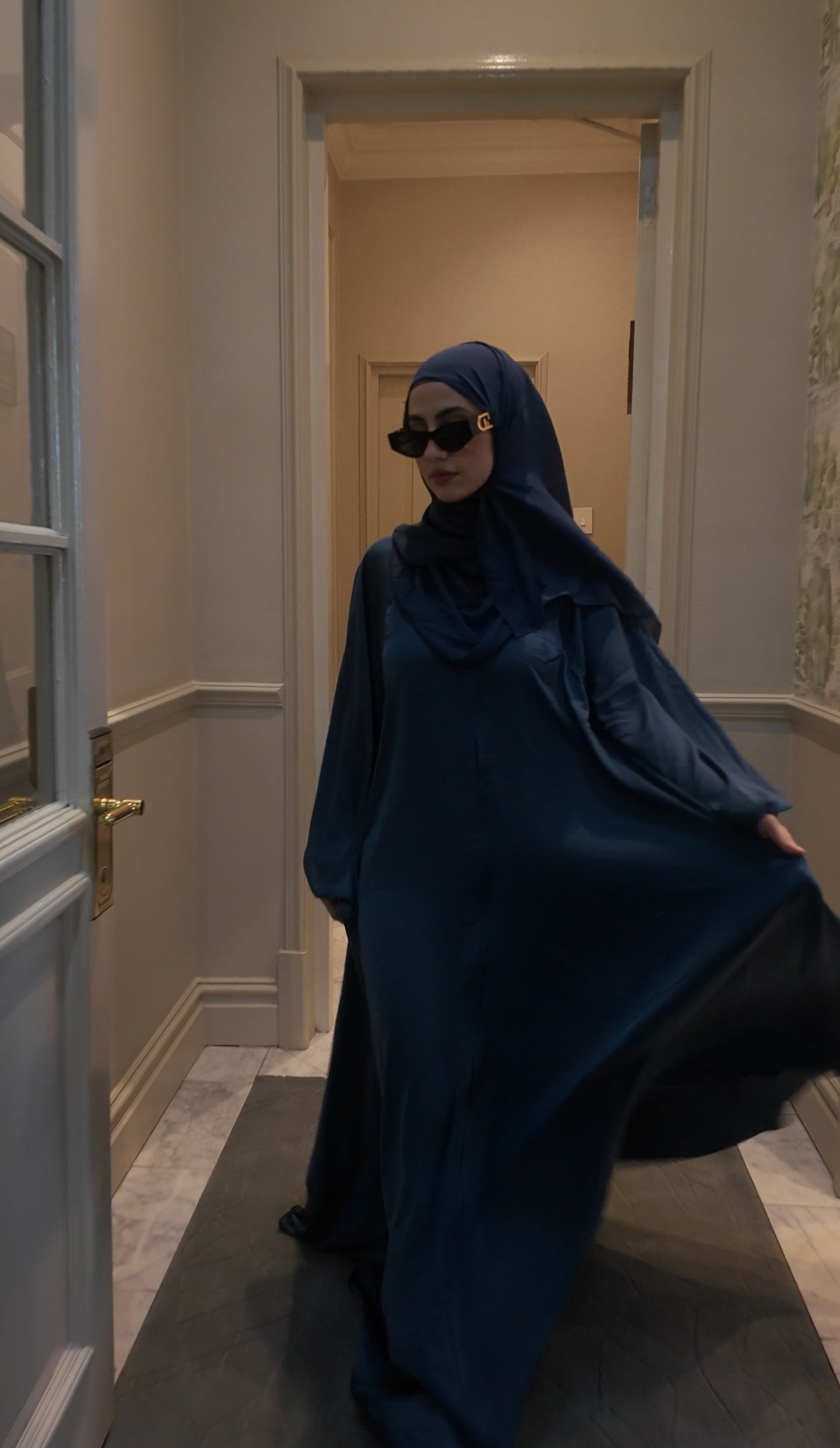 Yale blue flow Abayah with attached hijab