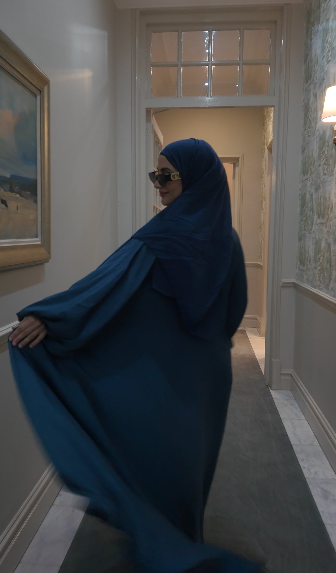 Yale blue flow Abayah with attached hijab