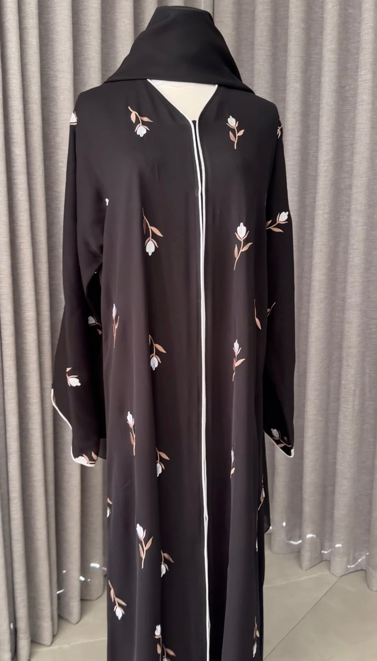 Black Abayah with white flowers
