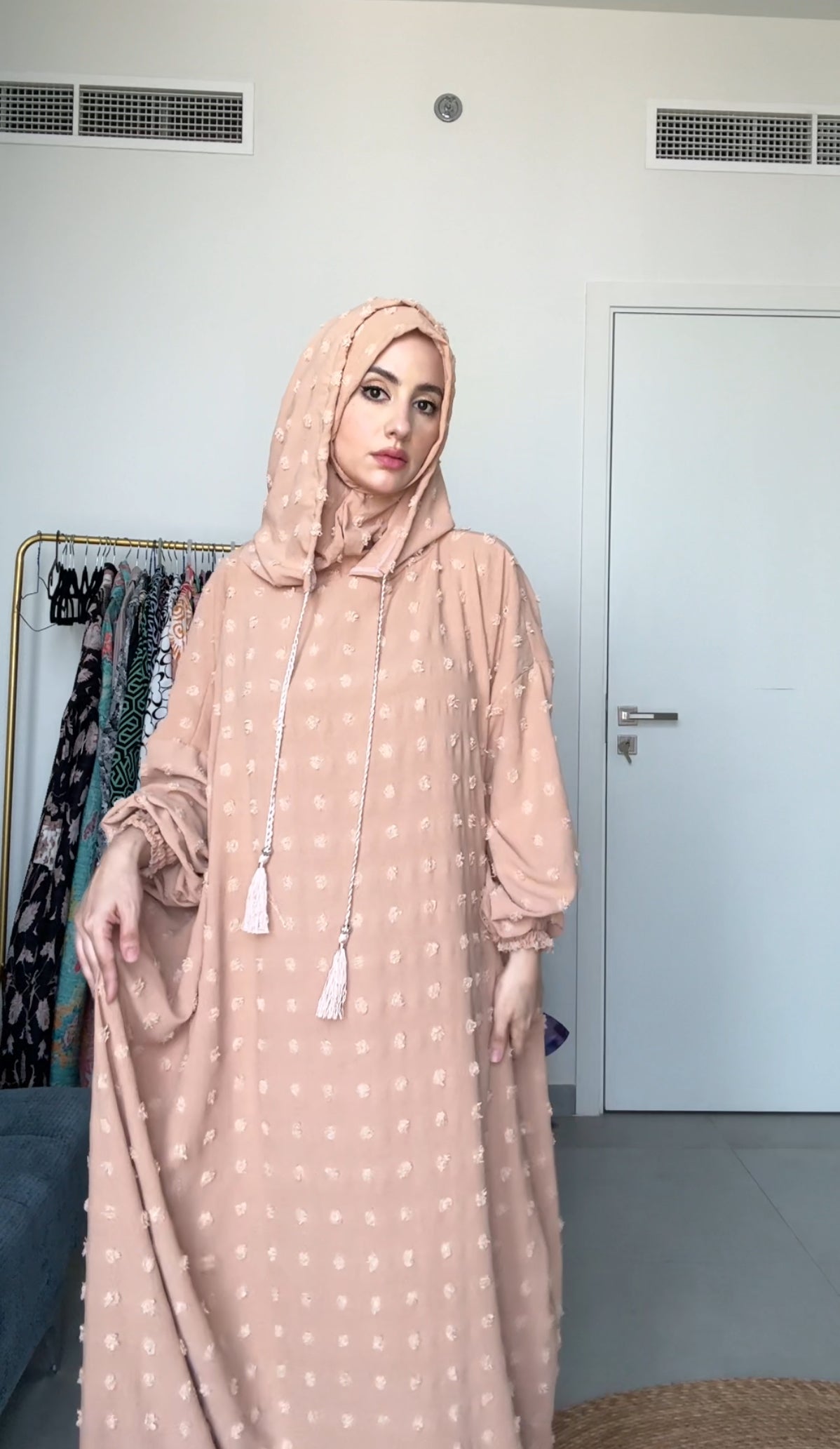 Beige with big dots burqa