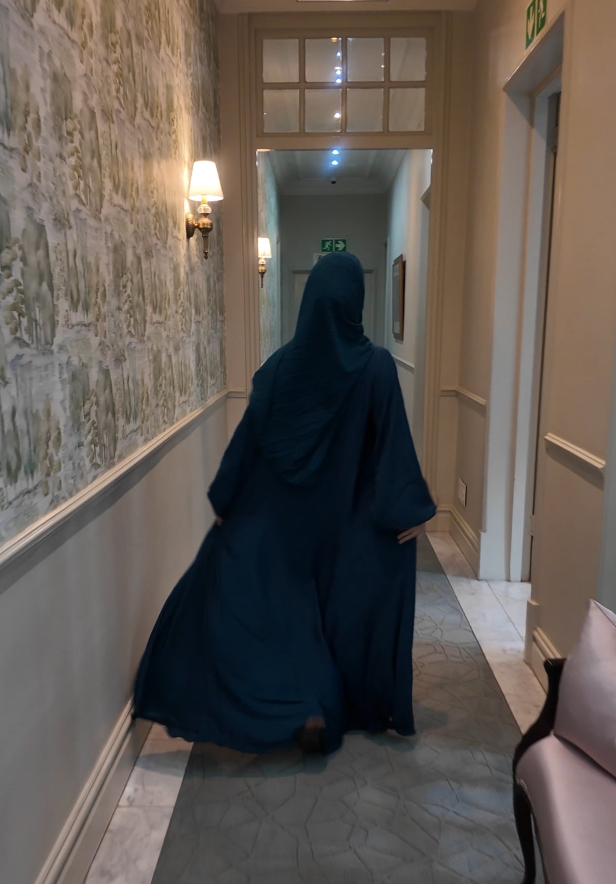 Teal blue flow Abayah with attached hijab