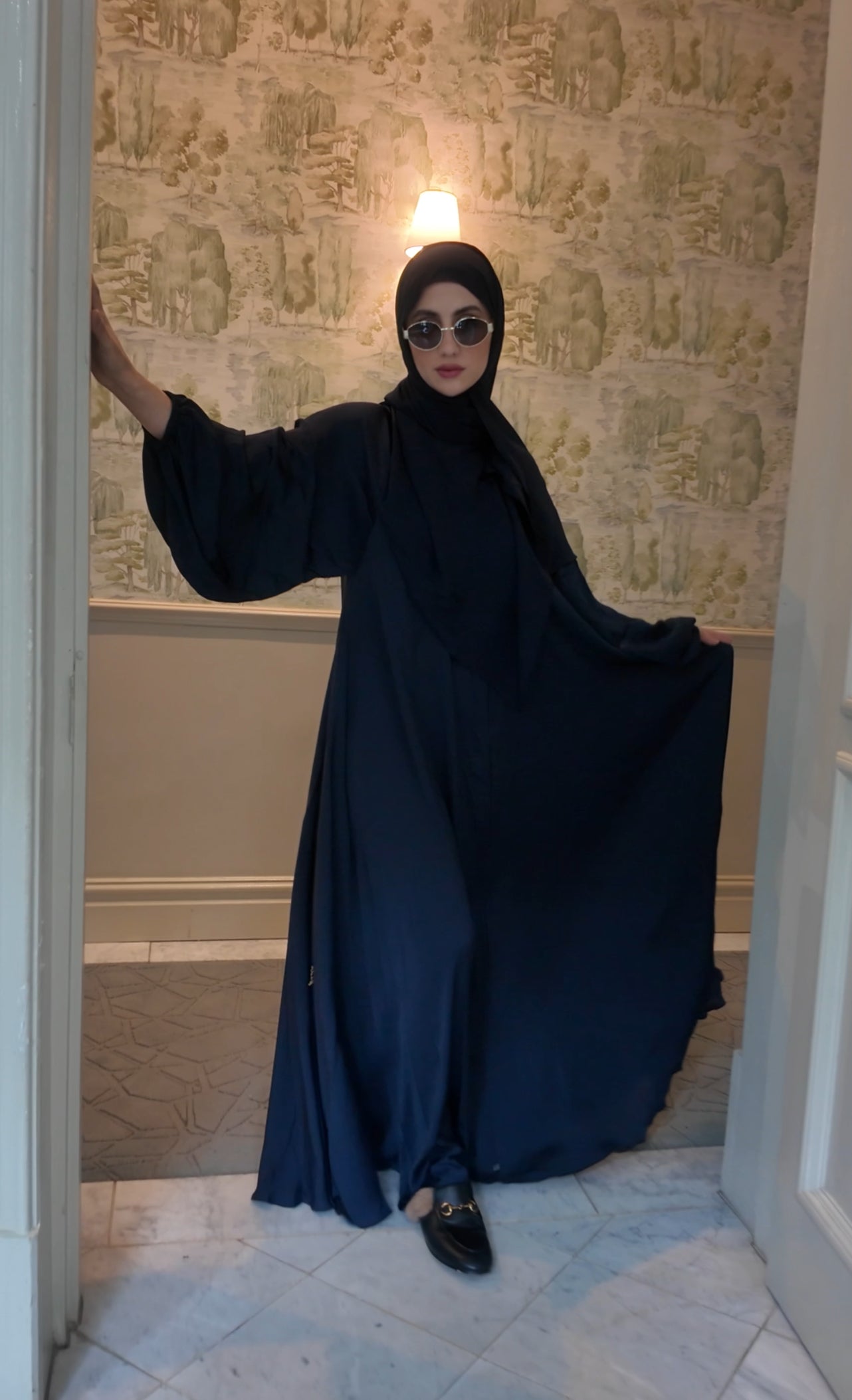 Dark Navy flow Abayah with attached hijab