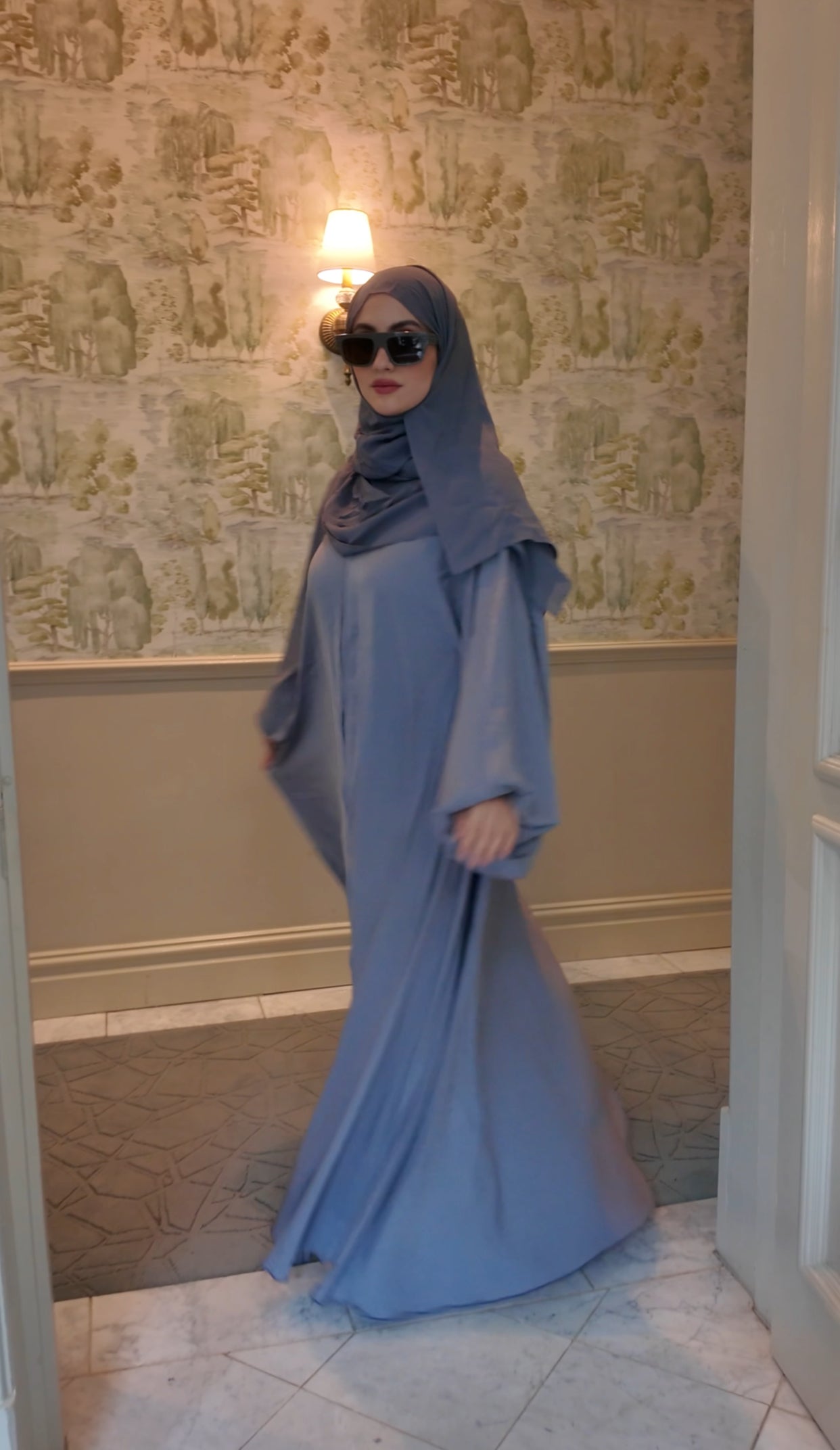 Silver flow Abayah with attached hijab