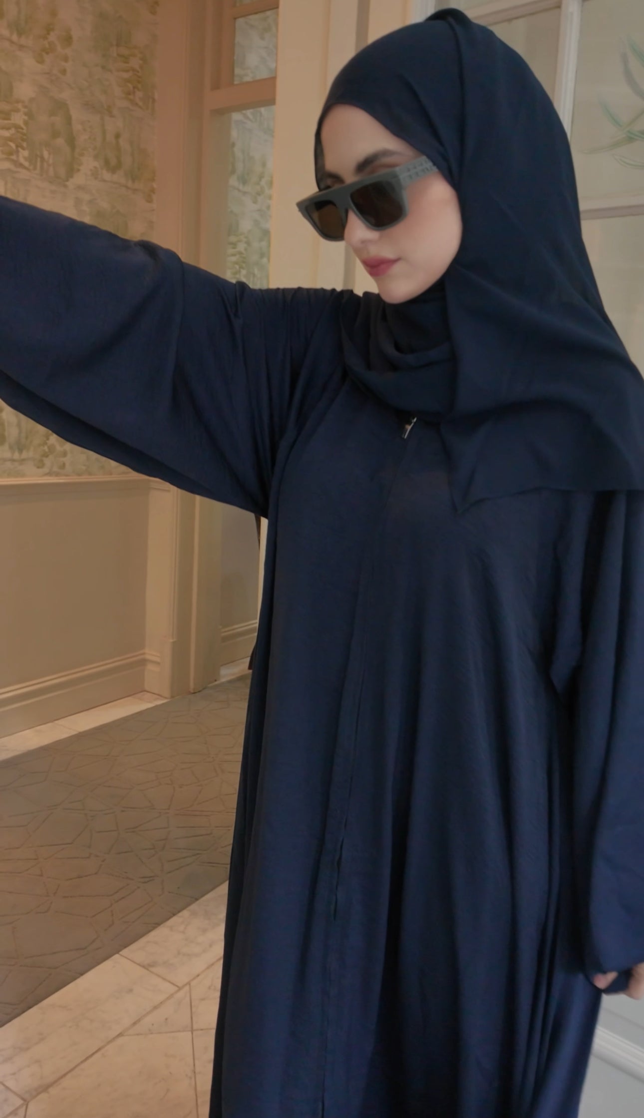 Dark Navy flow Abayah with attached hijab