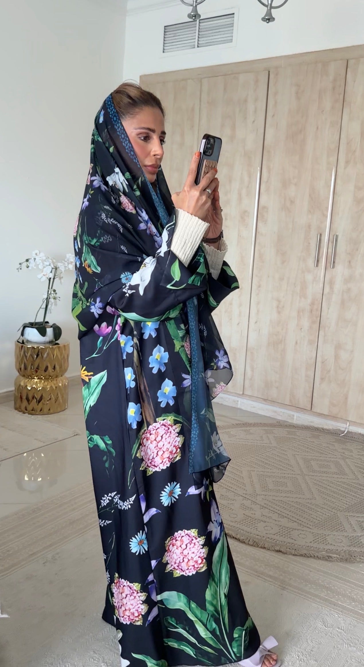 Black Floral Abayah