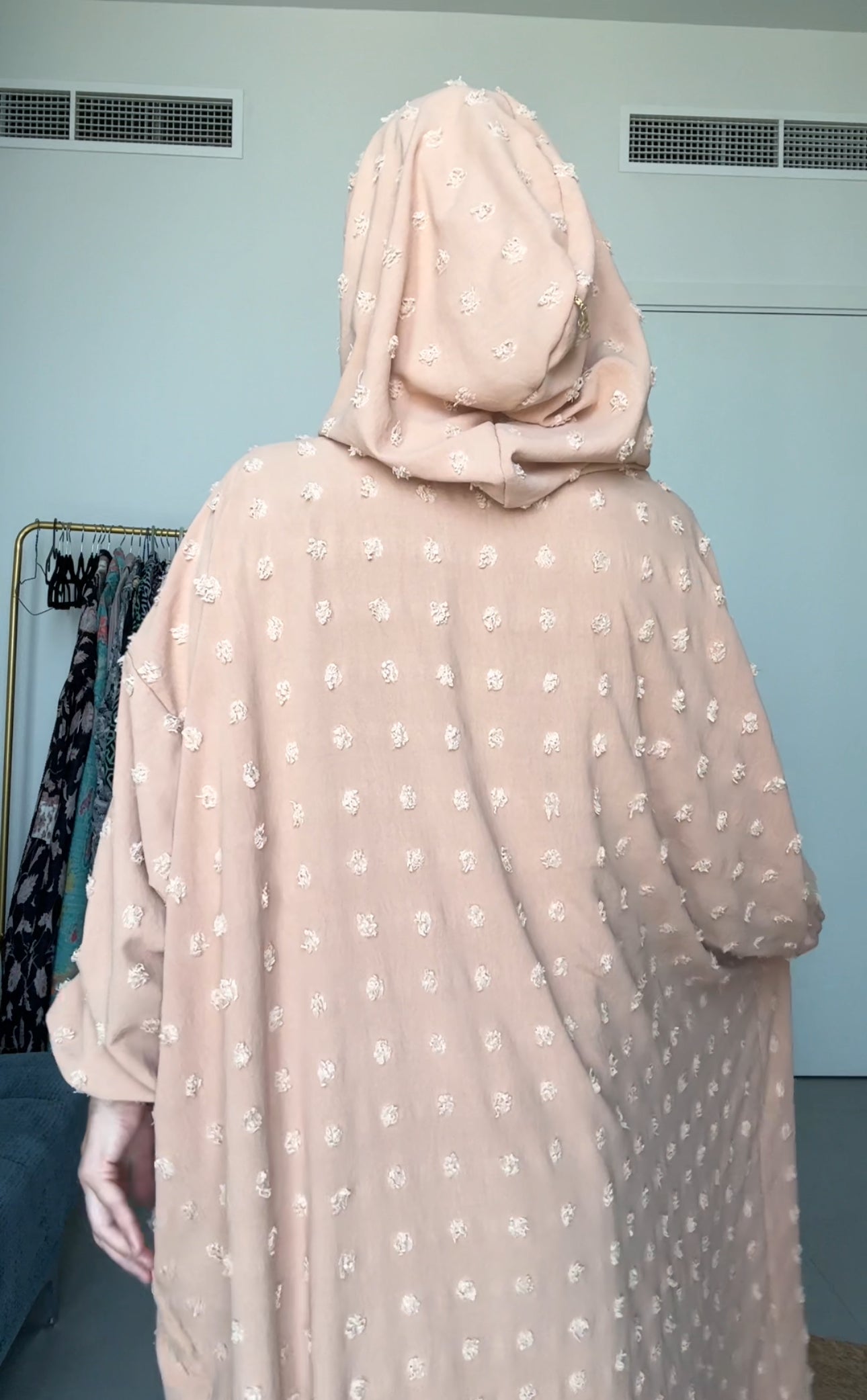 Beige with big dots burqa