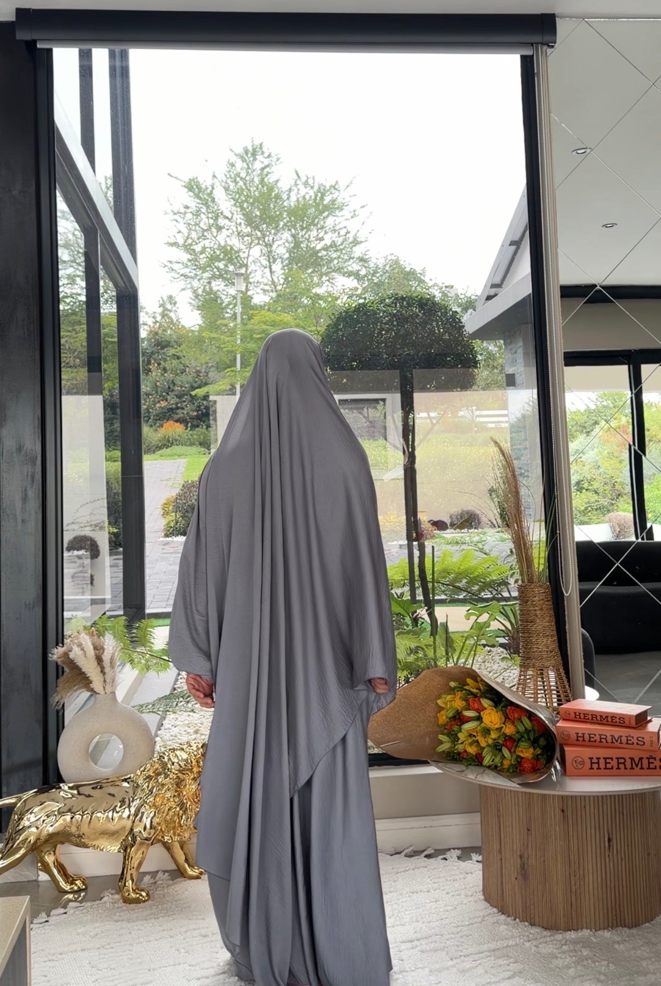 Grey long scarf abayah or dress