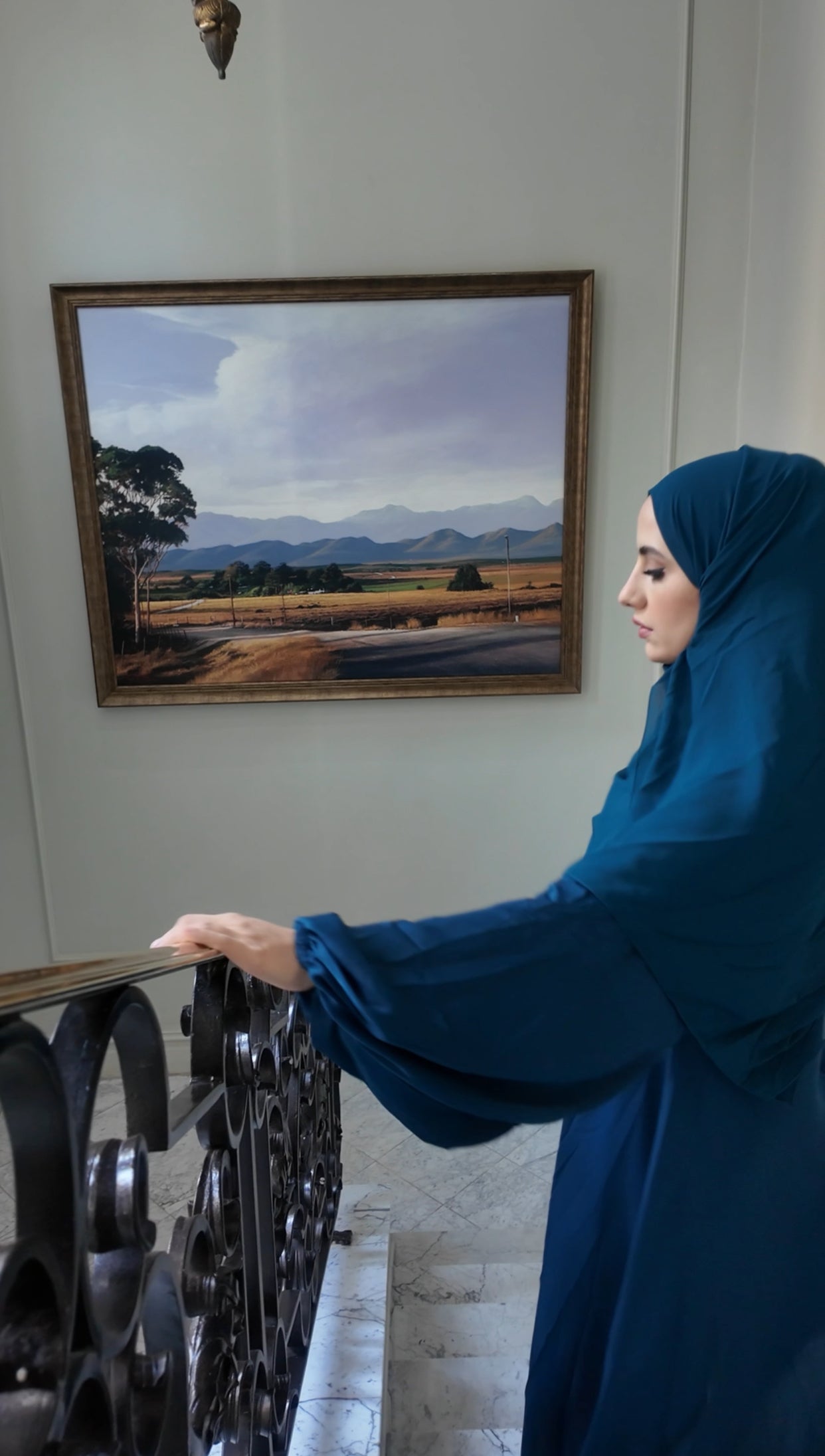 Teal blue flow Abayah with attached hijab