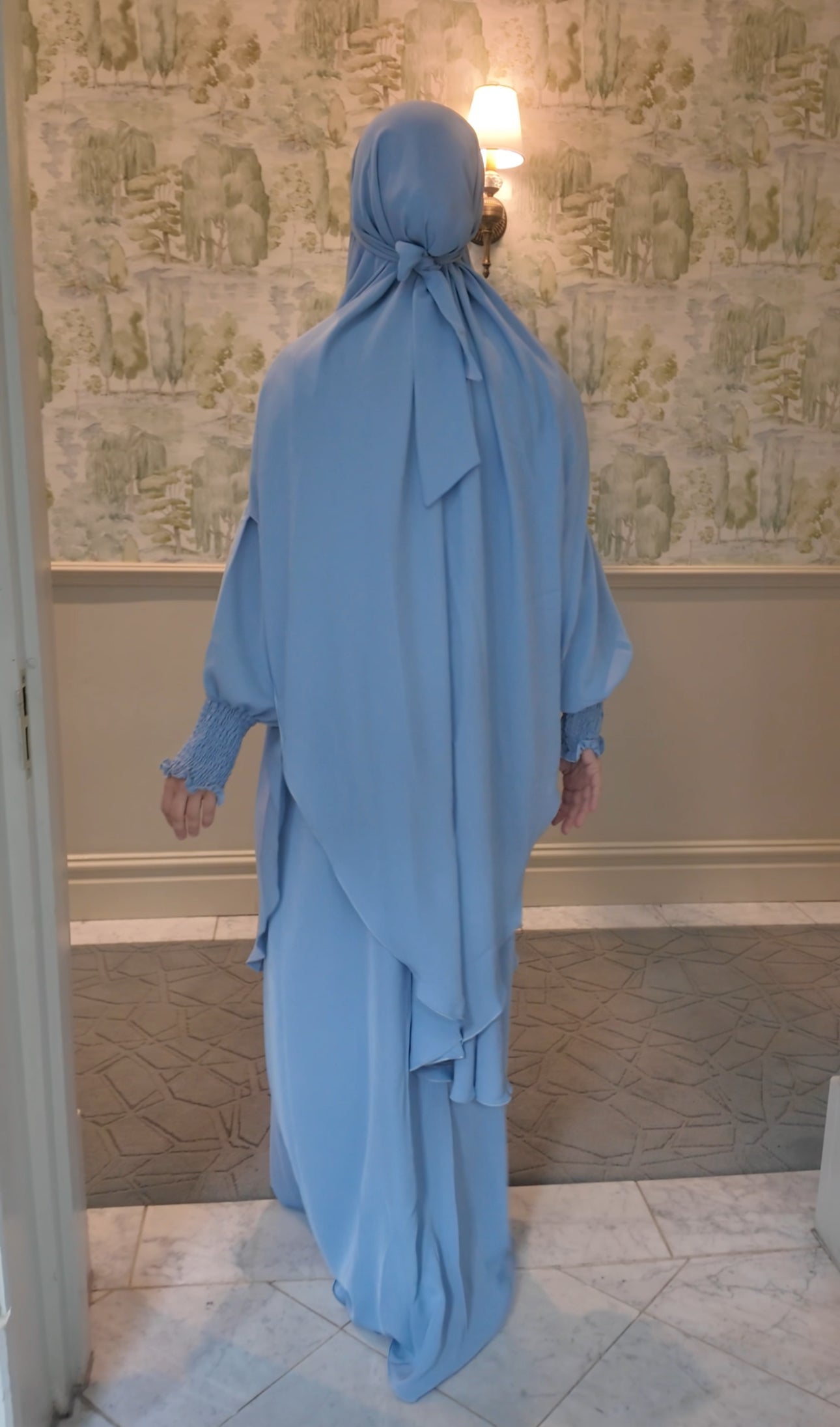 Grayish Blue Nada fabric Jilbab with long sleeve inner