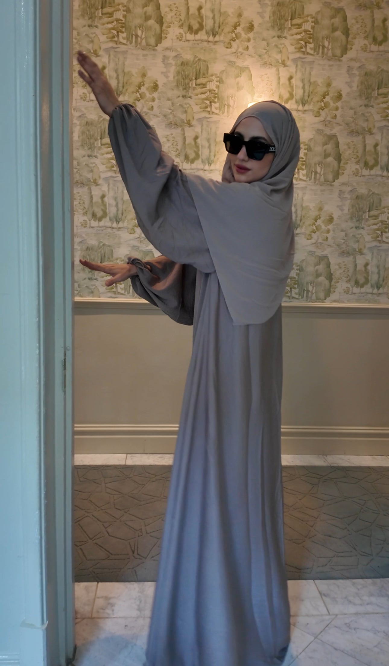 Mocha flow Abayah with attached hijab