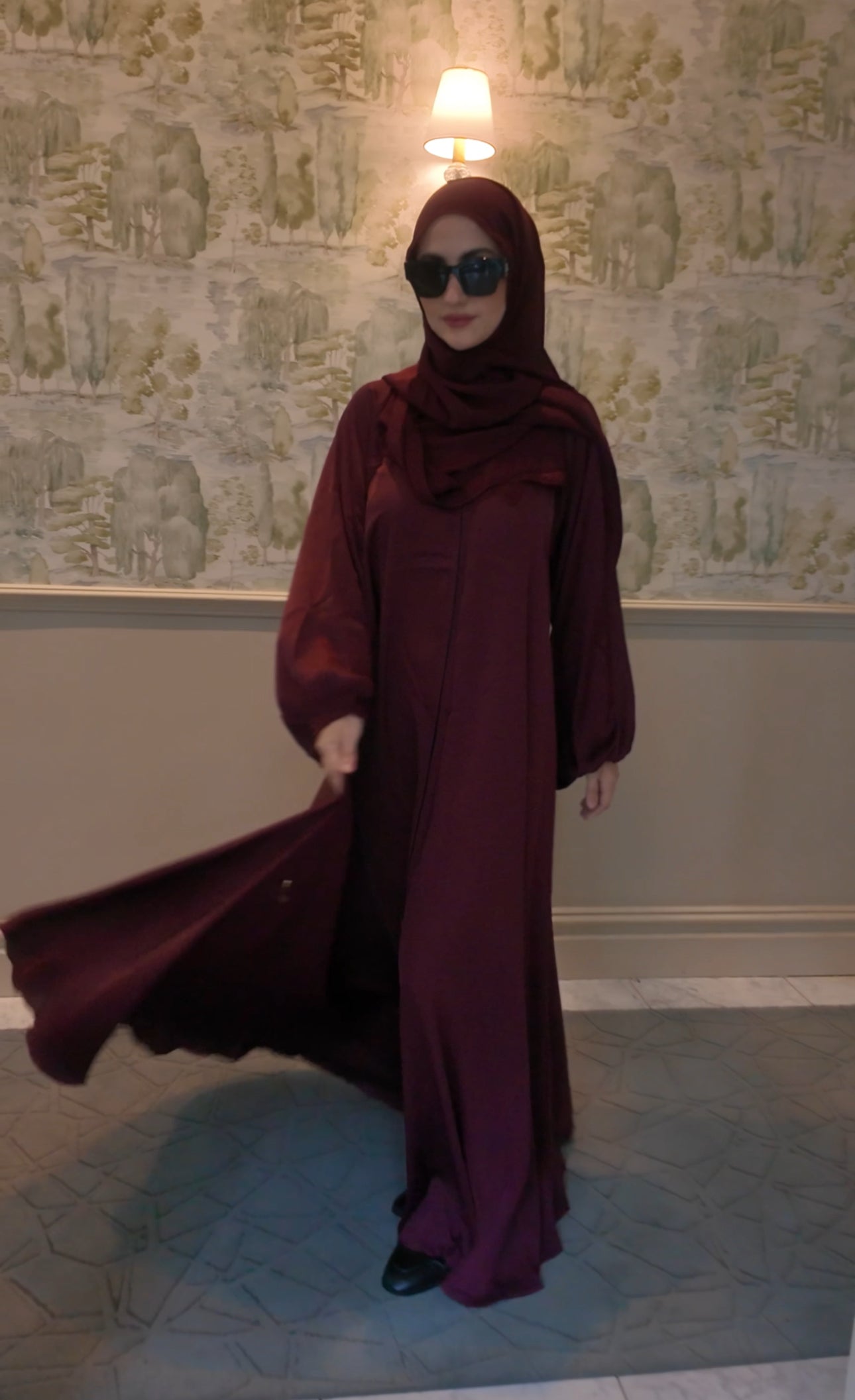 Maroon flow Abayah with attached hijab