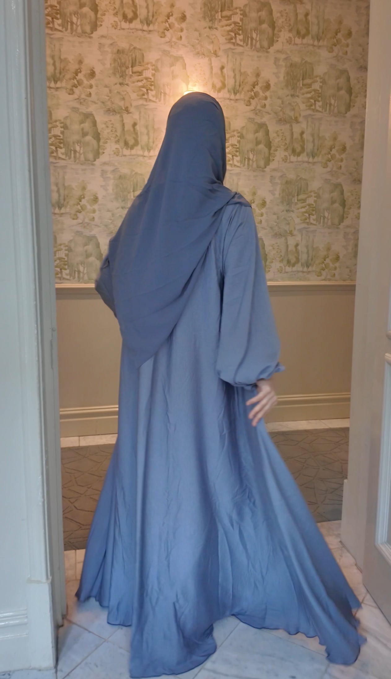 Silver flow Abayah with attached hijab