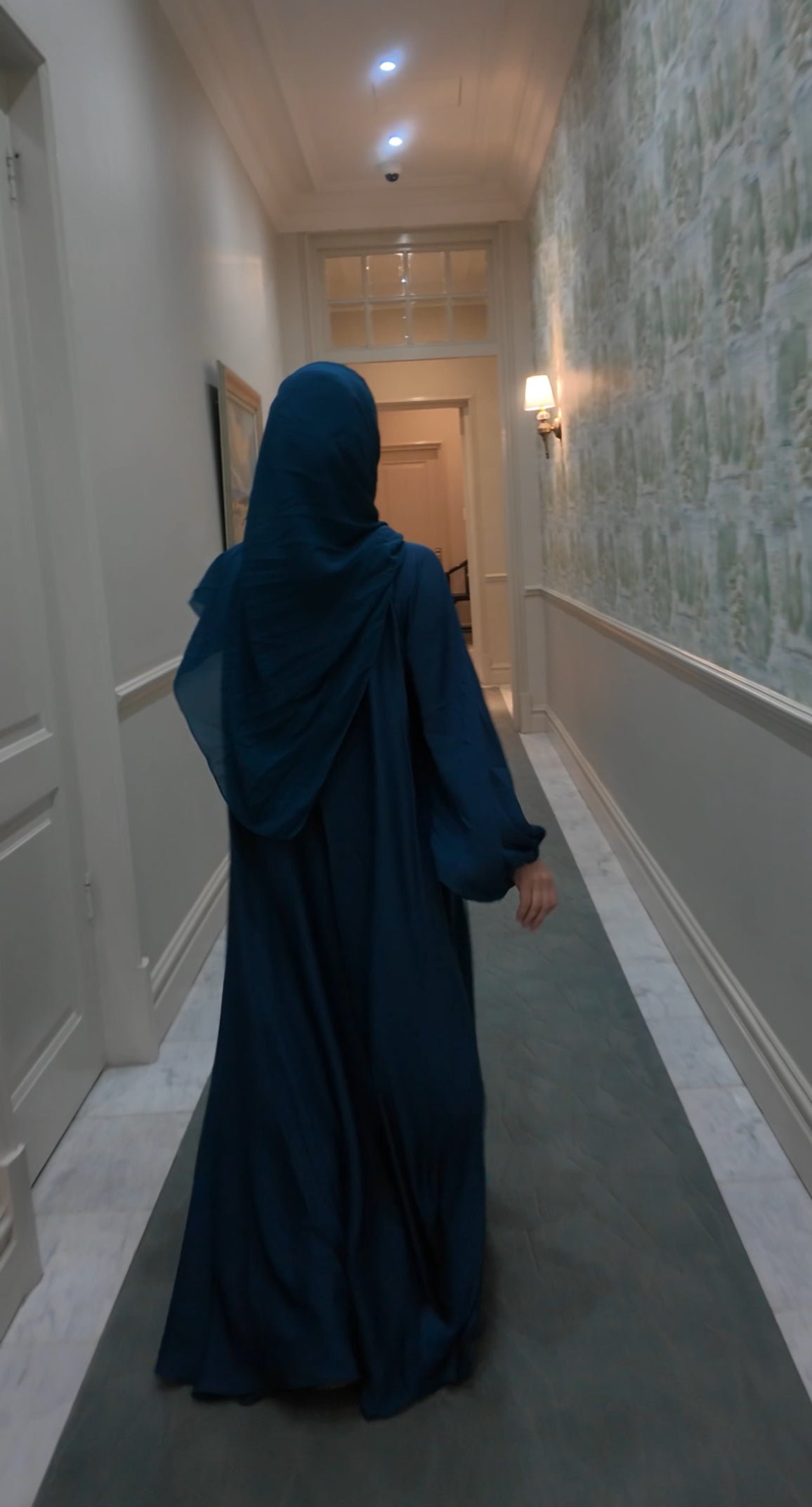 Teal blue flow Abayah with attached hijab