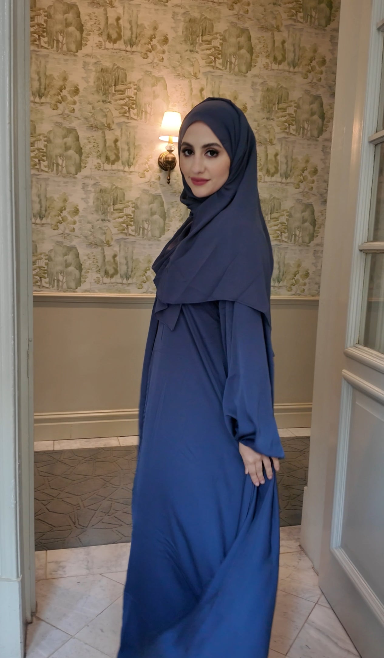 Purple gray flow abayah with attached hijab