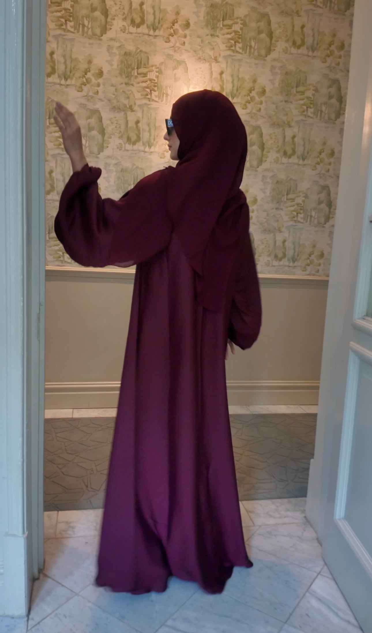 Maroon flow Abayah with attached hijab