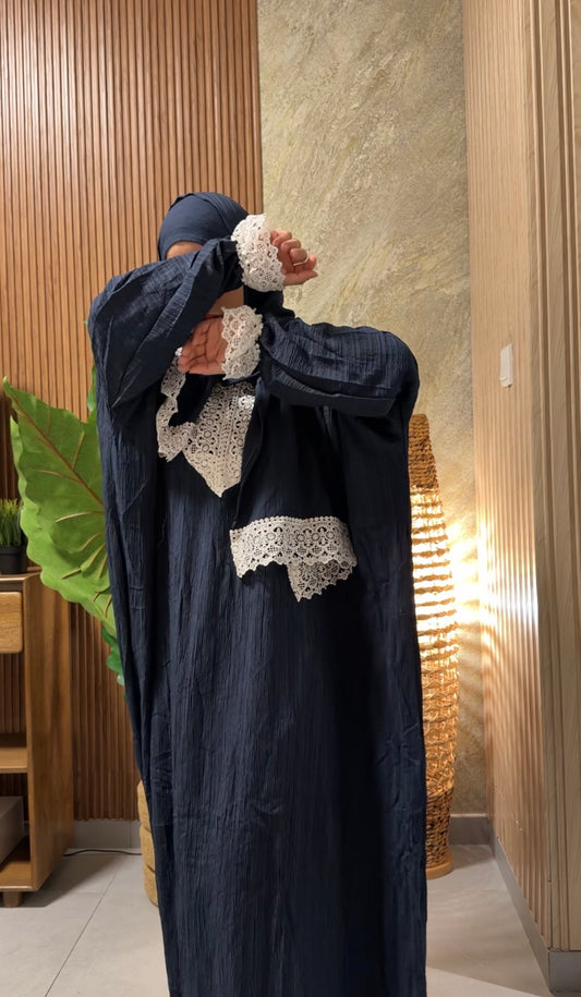 Navy burqa with white lace