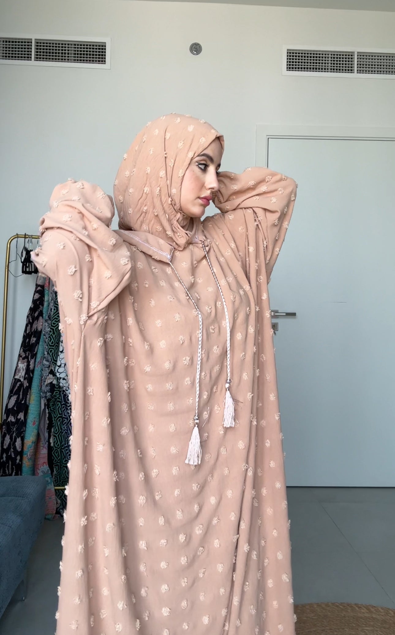 Beige with big dots burqa