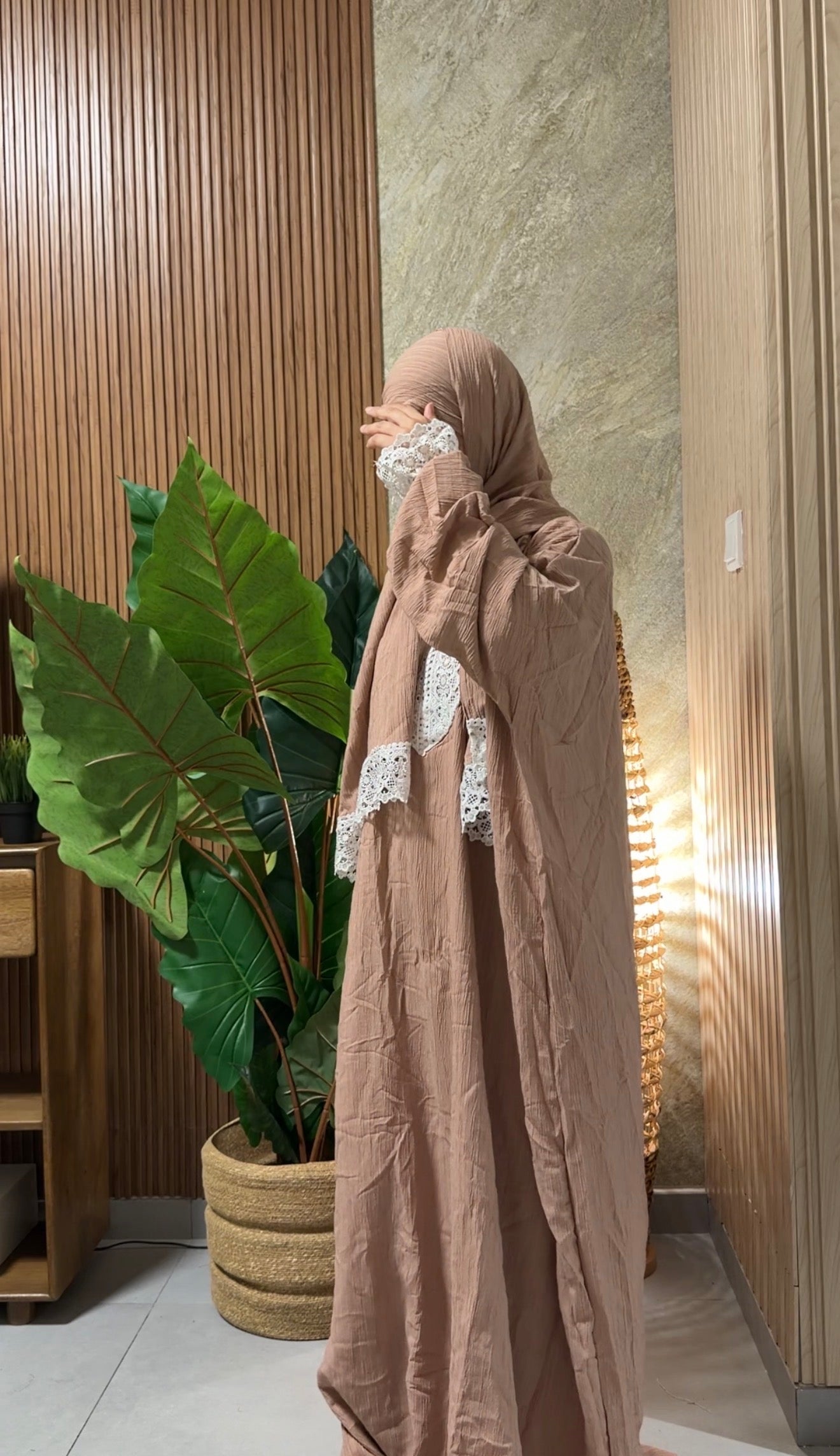 Cream burqa with white lace