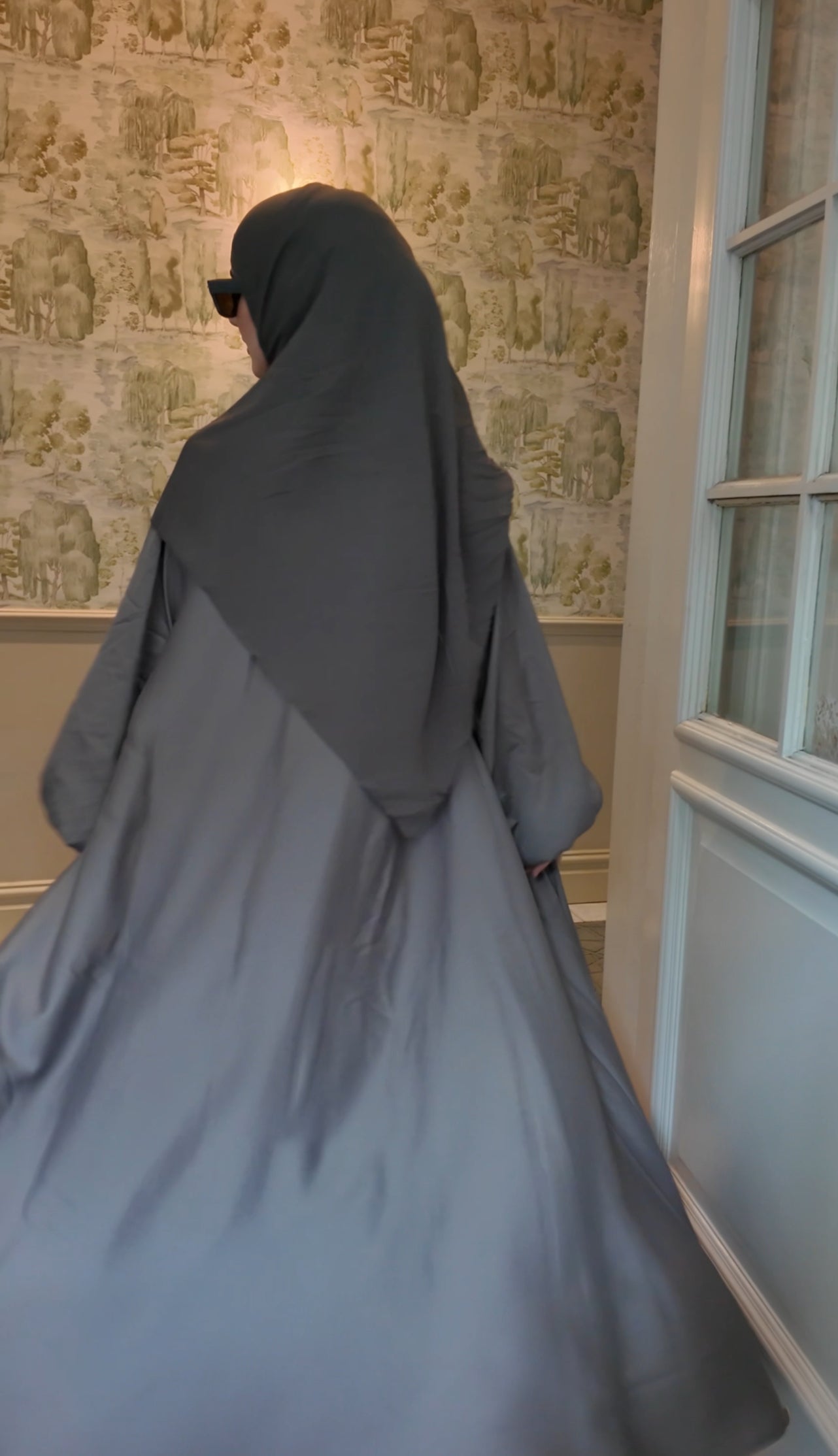 Khaki Green flow Abayah with attached hijab