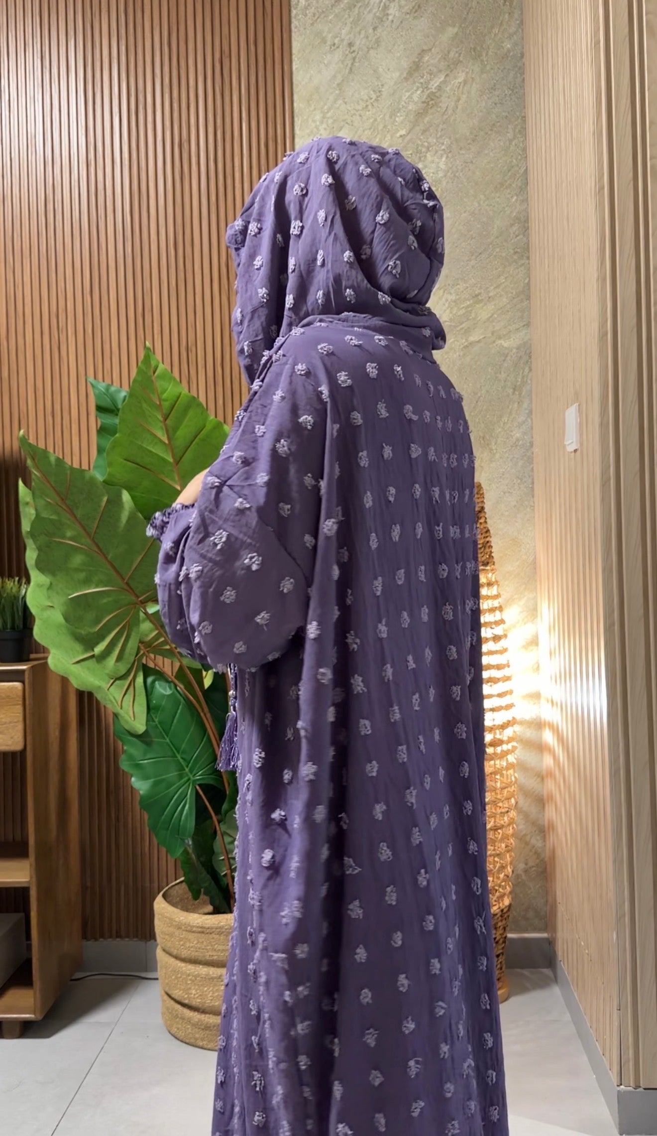 Purple burqa with big dots