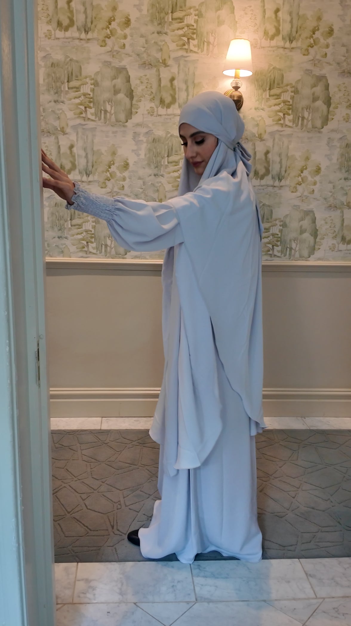 Grayish Blue Nada fabric Jilbab with long sleeve inner