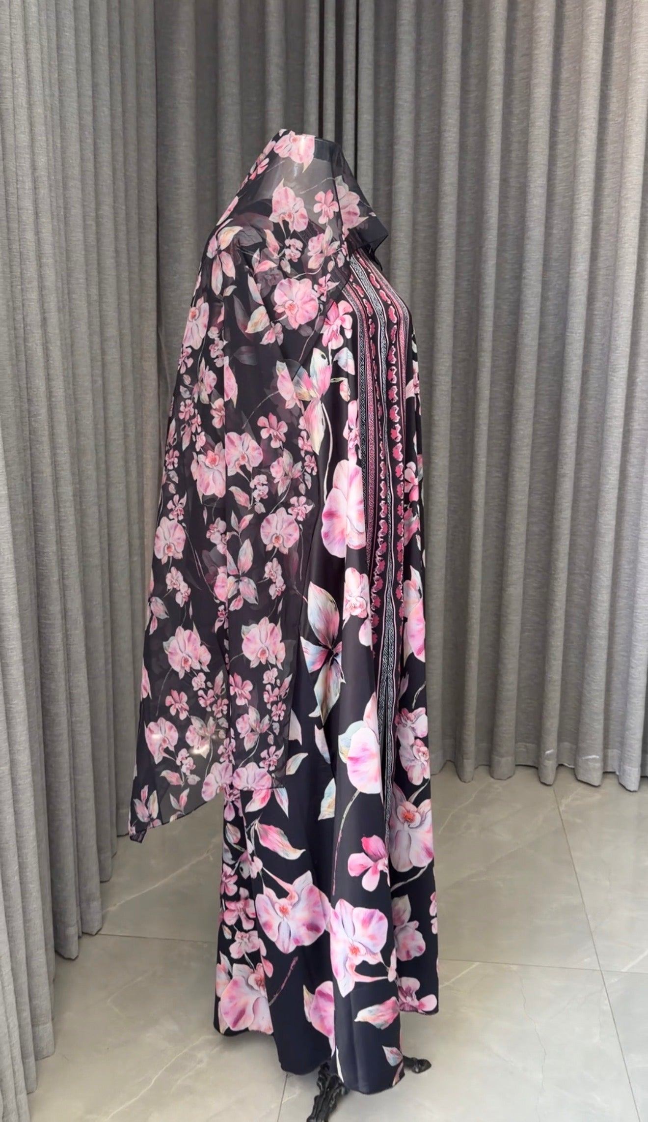 Black and Purple Floral Abayah