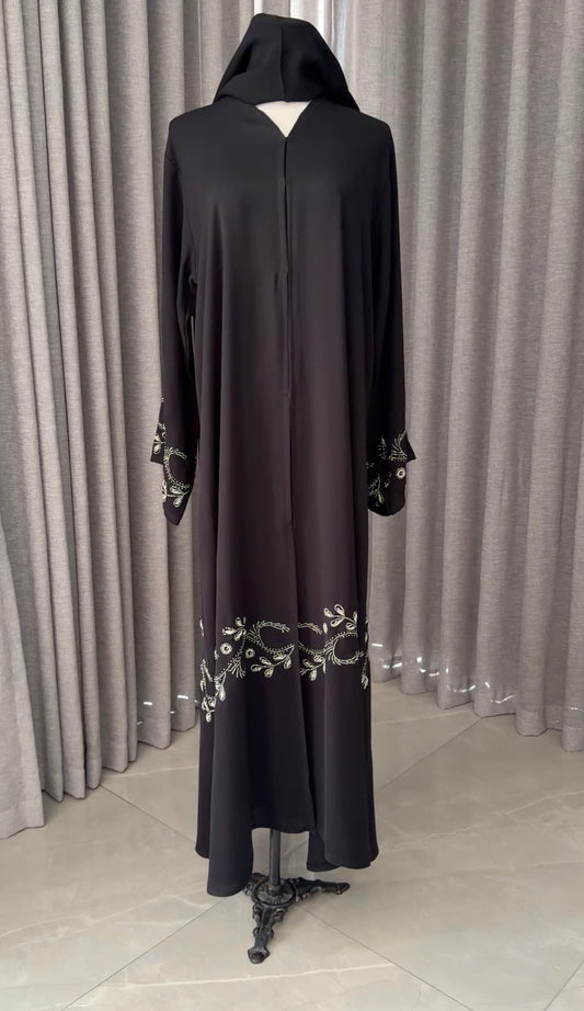 Black abayah with silver beadwork