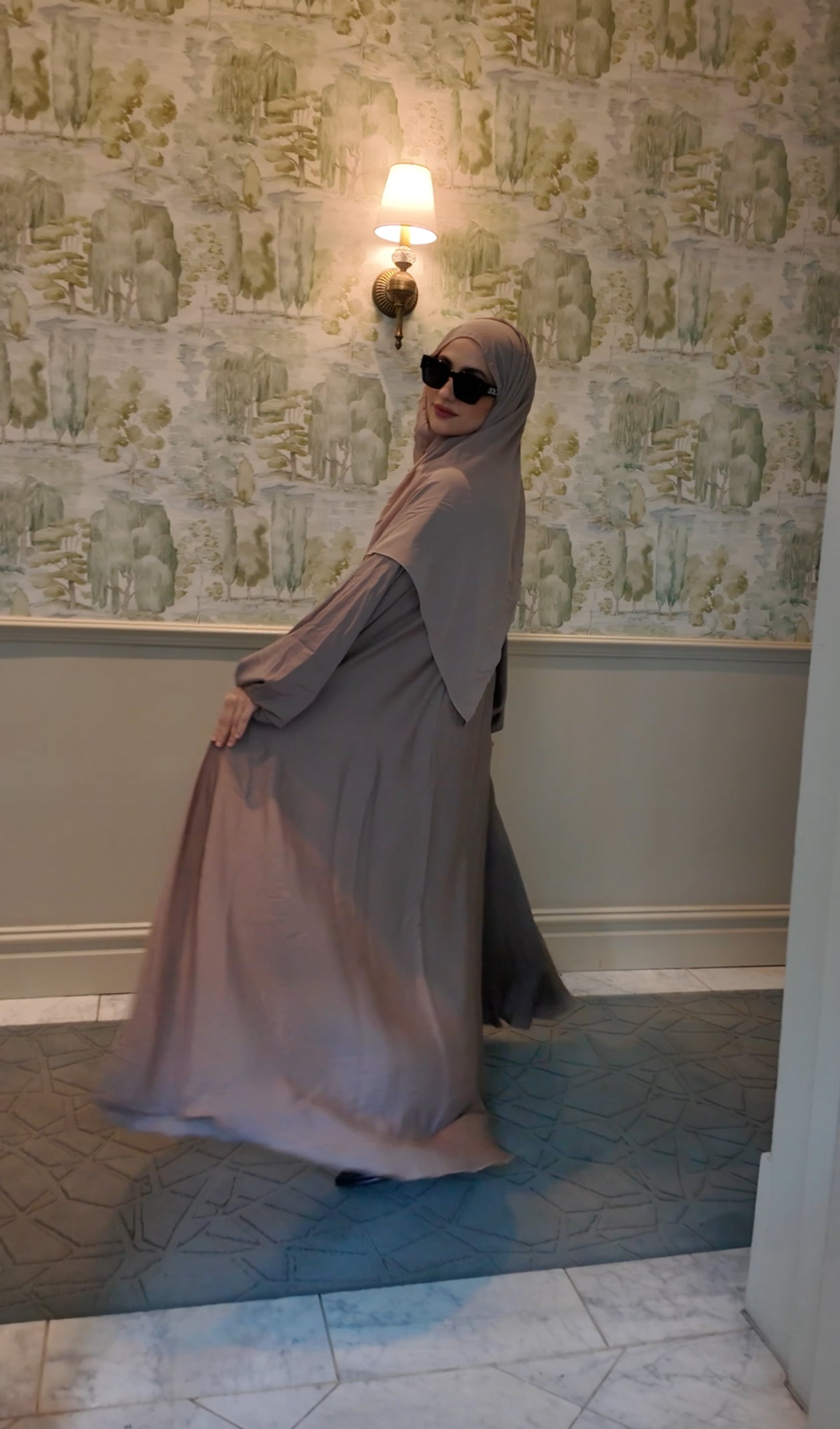 Mocha flow Abayah with attached hijab