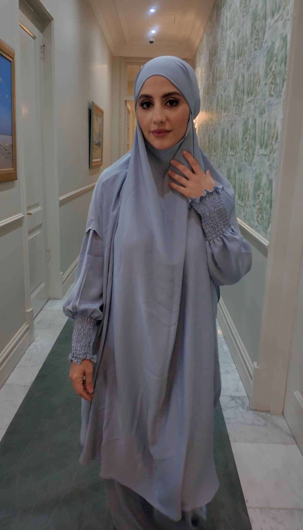 Grayish Blue Nada fabric Jilbab with long sleeve inner
