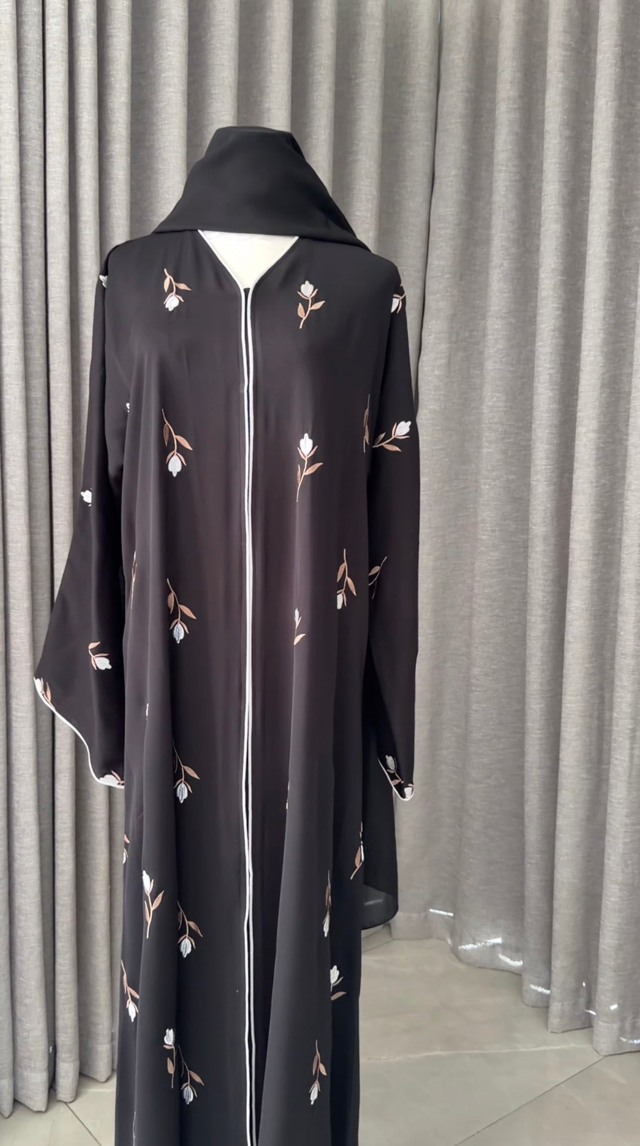 Black Abayah with white flowers