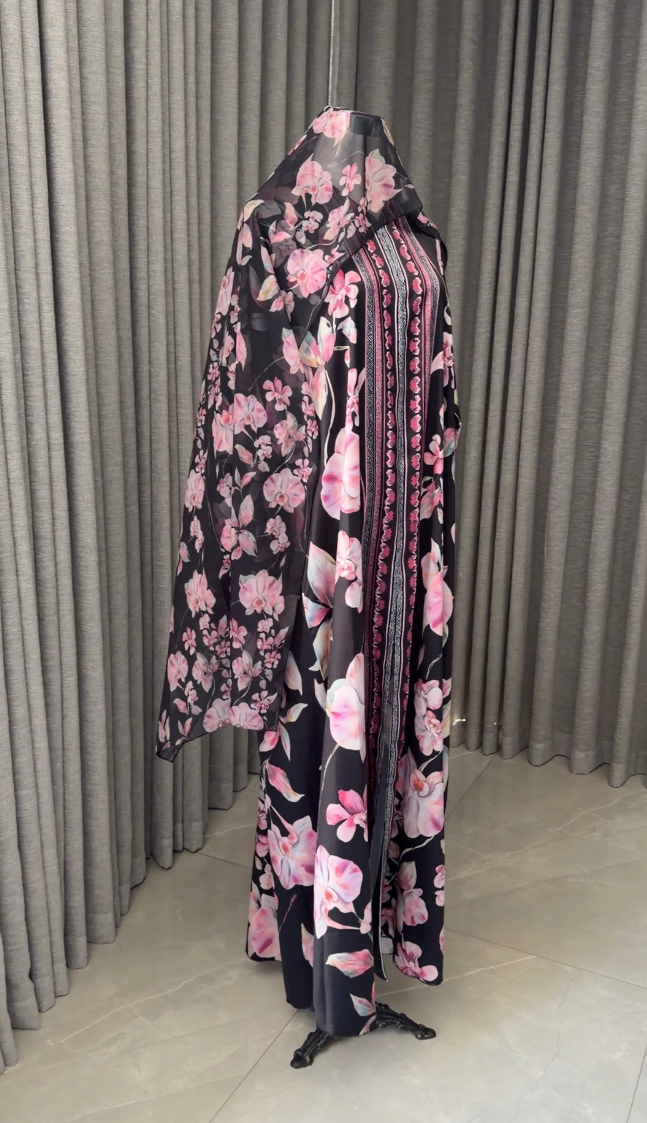 Black and Purple Floral Abayah