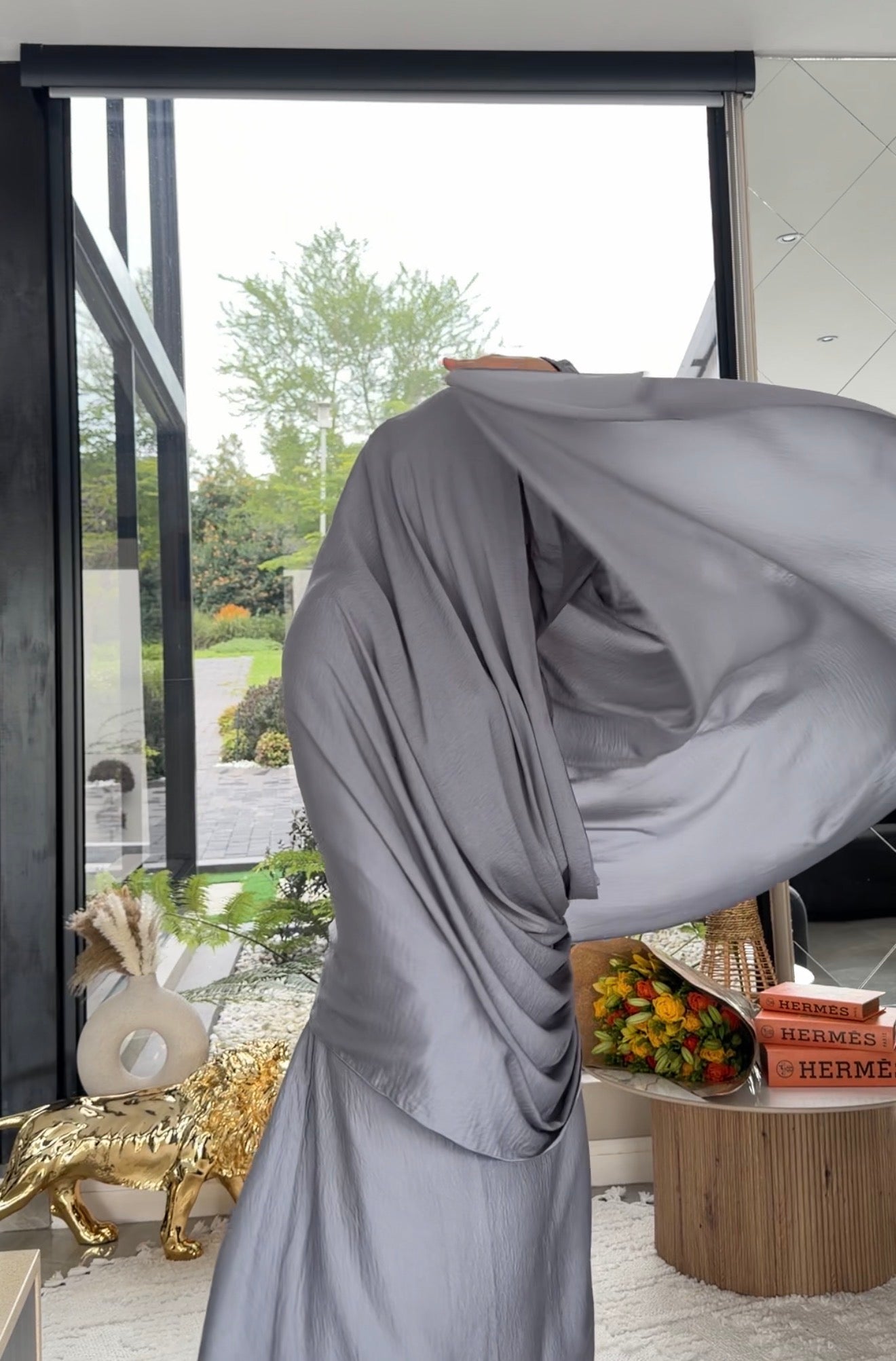 Grey long scarf abayah or dress