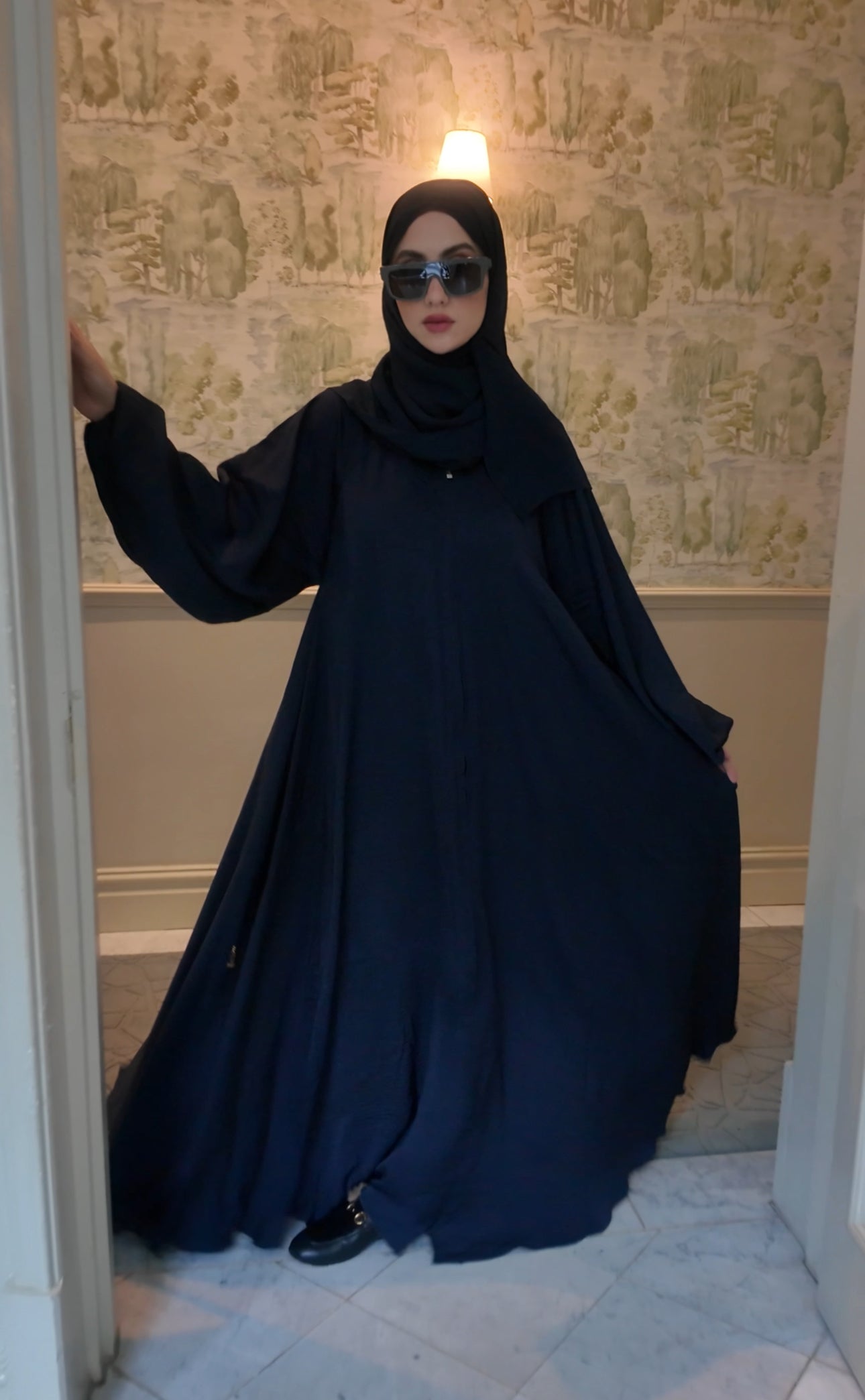 Dark Navy flow Abayah with attached hijab