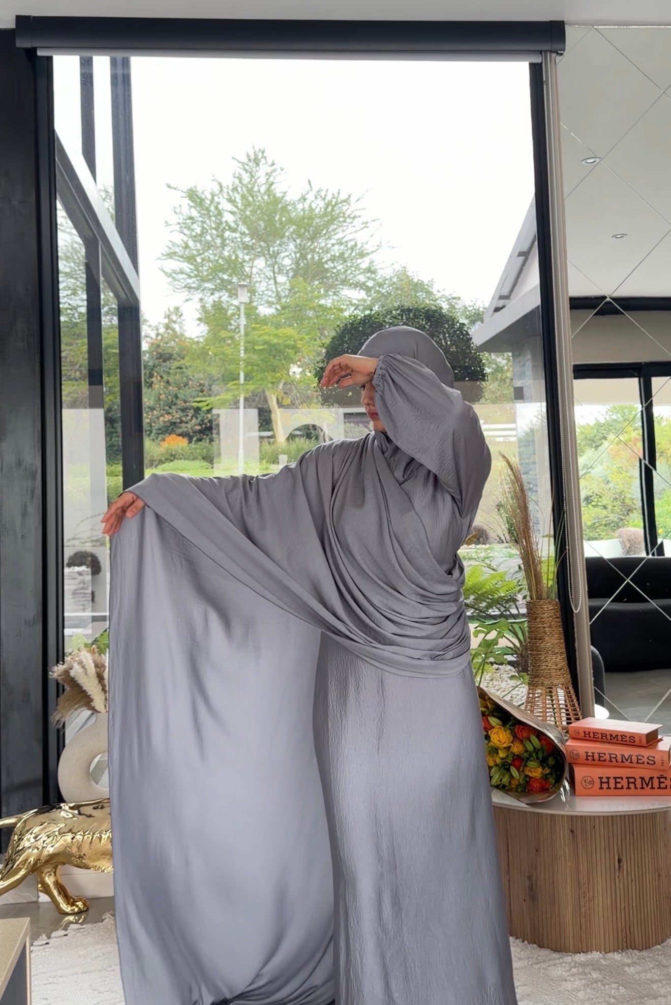 Grey long scarf abayah or dress