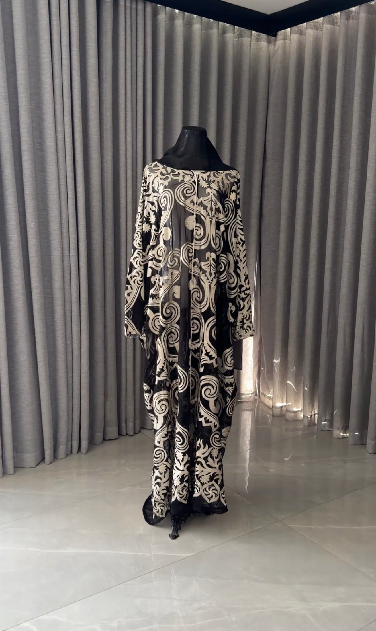 Black Net Abayah with Gold Embroidery Design 1