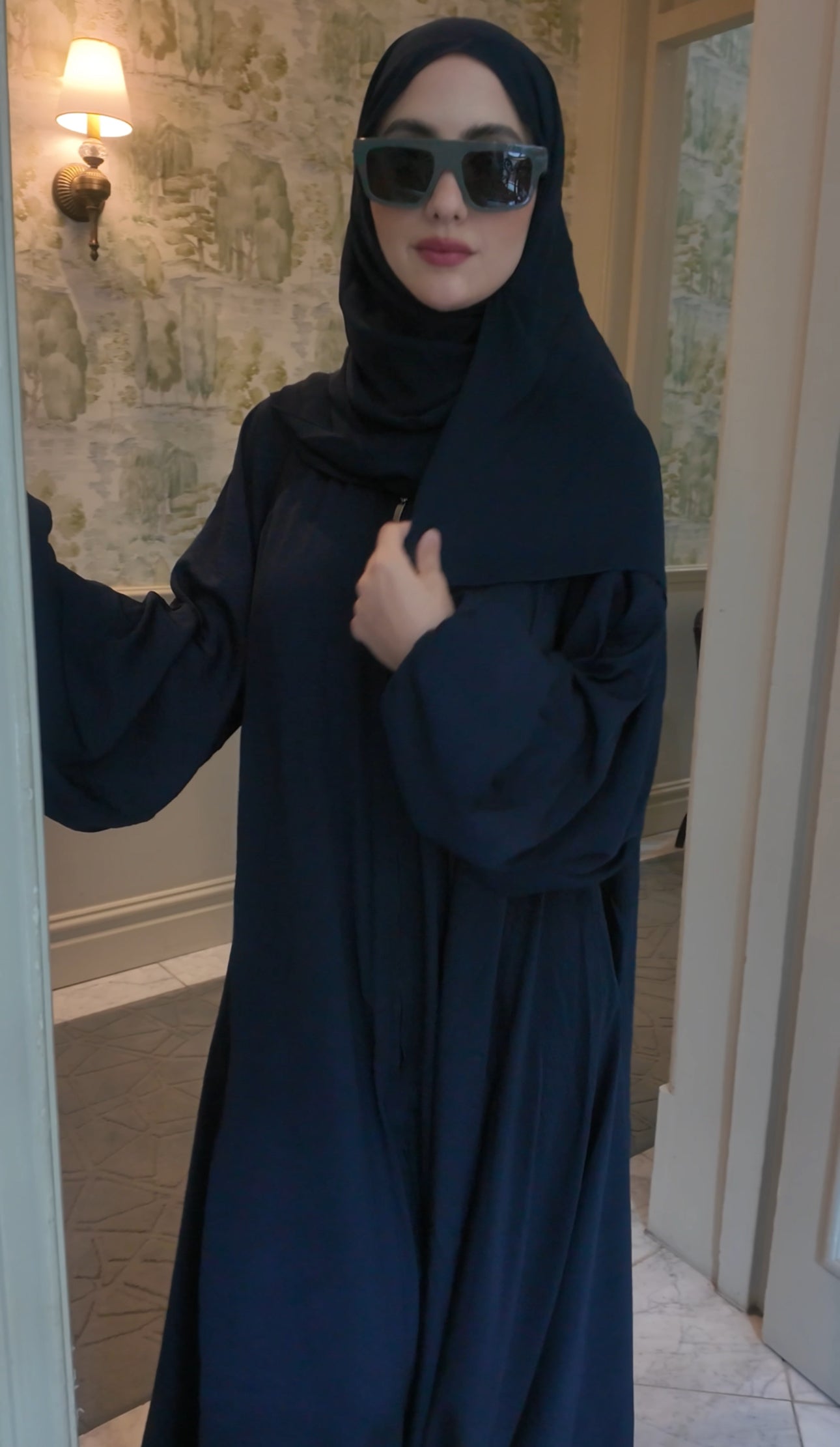 Dark Navy flow Abayah with attached hijab