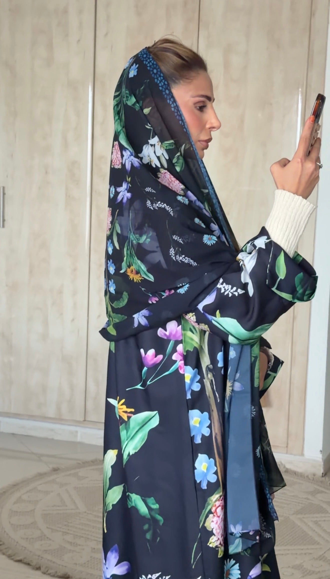Black Floral Abayah