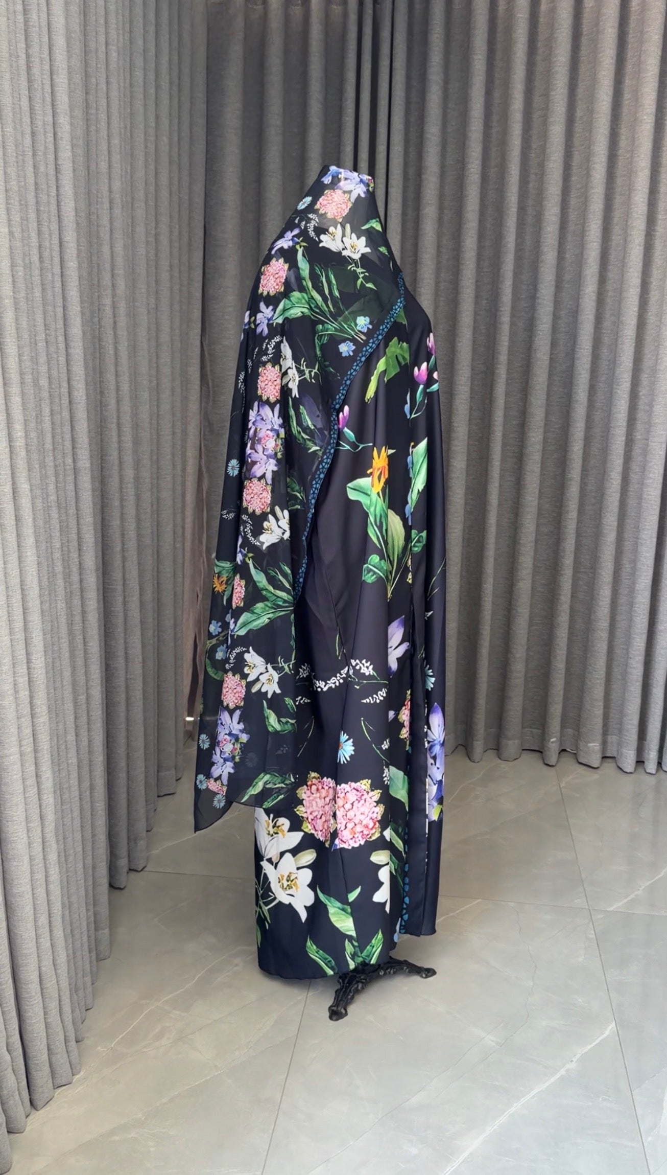 Black Floral Abayah